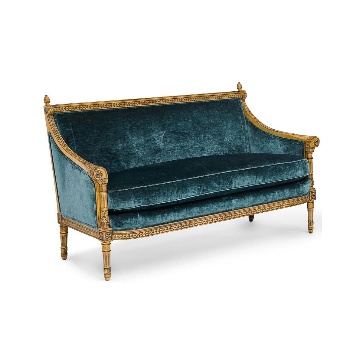 Inconnu Paire de canapés ou de fauteuils Bergère de style Louis XVI, sculptés et dorés au laqué en vente