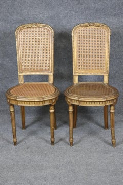 Pair French Louis XVI style Gilded Cane Side Chairs