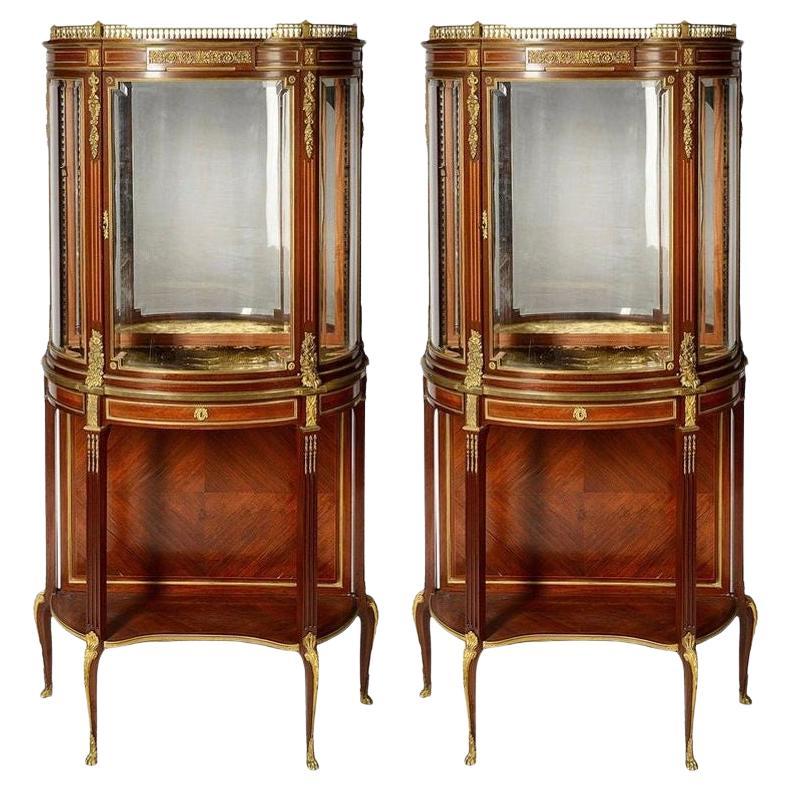 Pair French Louis XVI Style Mahogany Display Cabinets, 19th Century Paul Somani. For Sale