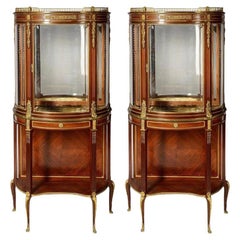 Antique Pair French Louis XVI Style Mahogany Display Cabinets, 19th Century Paul Somani.