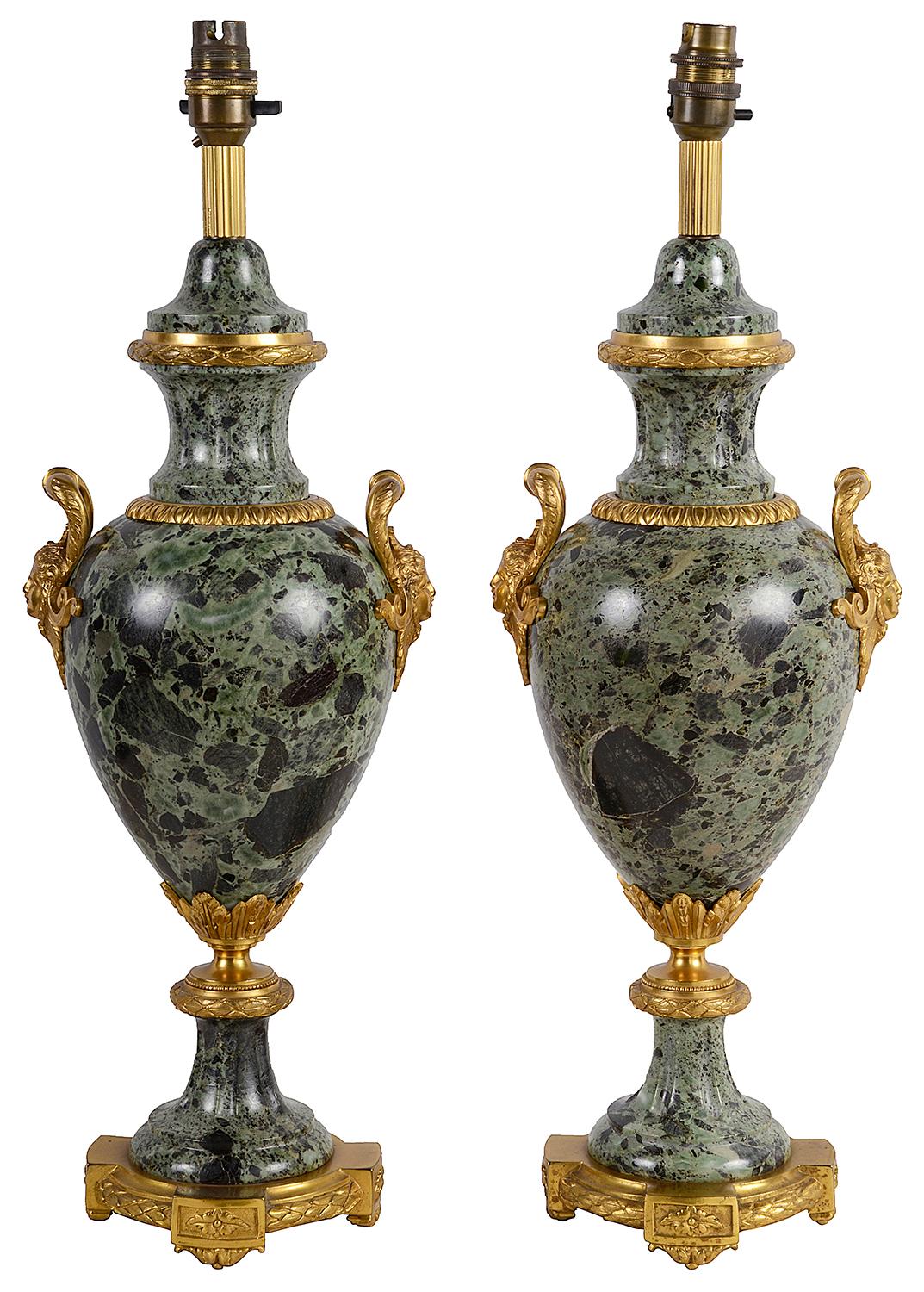 Pair of French Louis XVI Style Marble Lamps In Good Condition In Brighton, Sussex