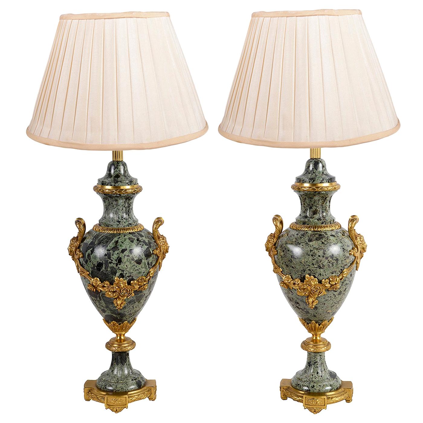Pair of French Louis XVI Style Marble Lamps