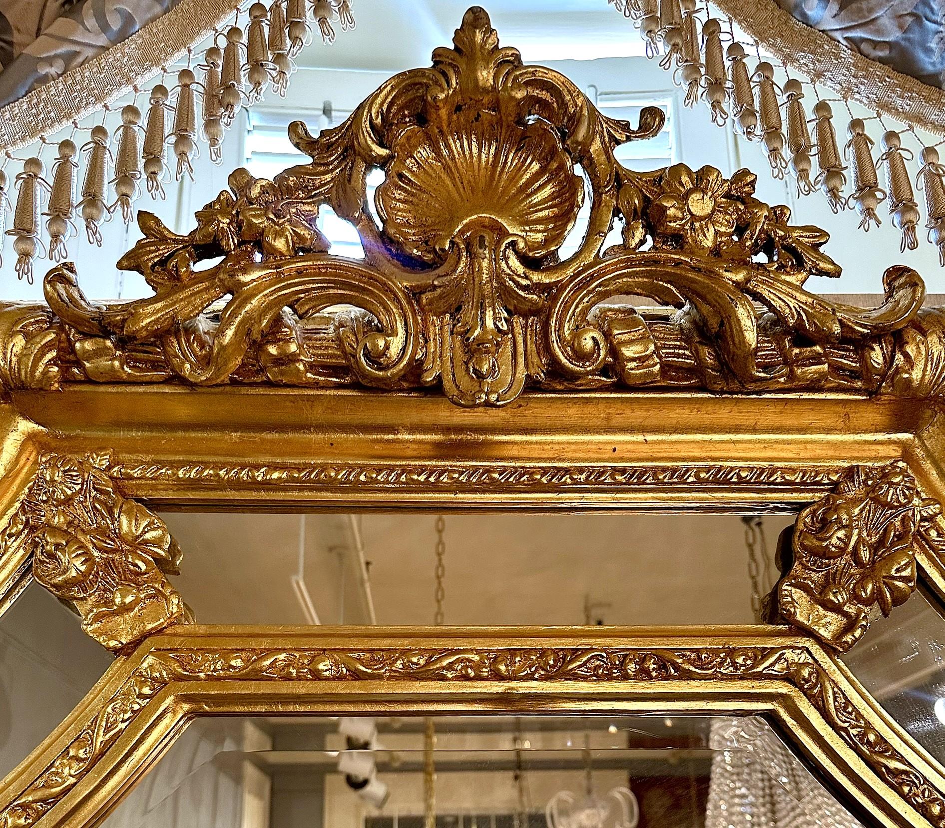 20th Century Pair French Louis XVI Style Paneled and Beveled Gold Mirrors. For Sale
