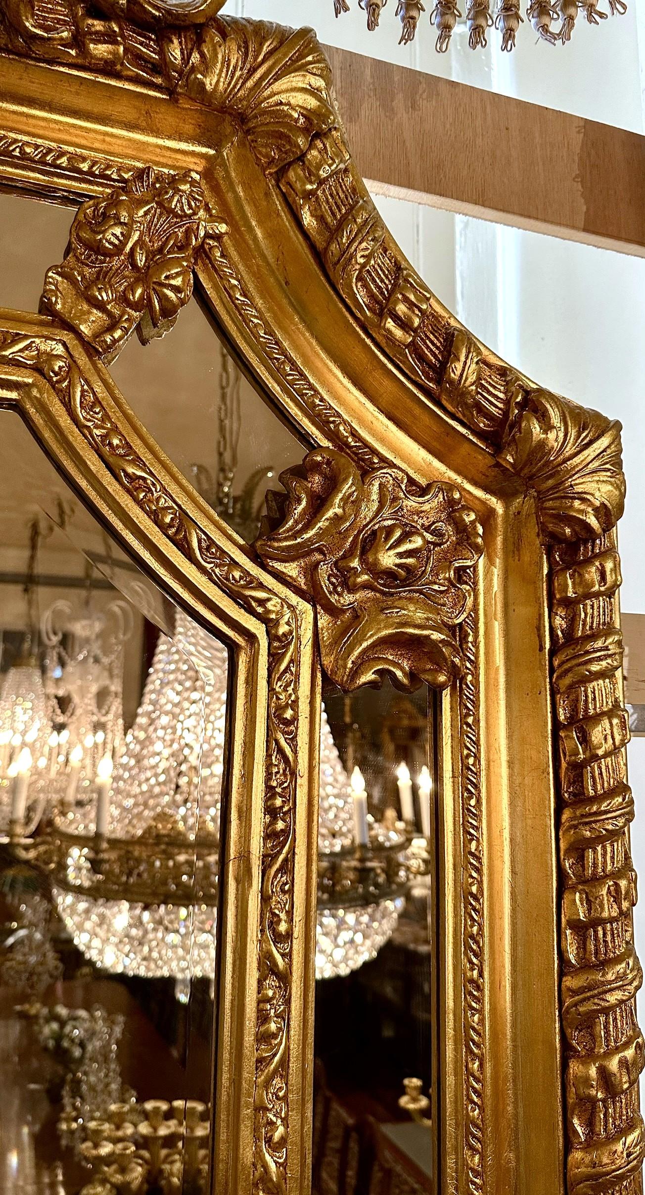 Pair French Louis XVI Style Paneled and Beveled Gold Mirrors. For Sale 2