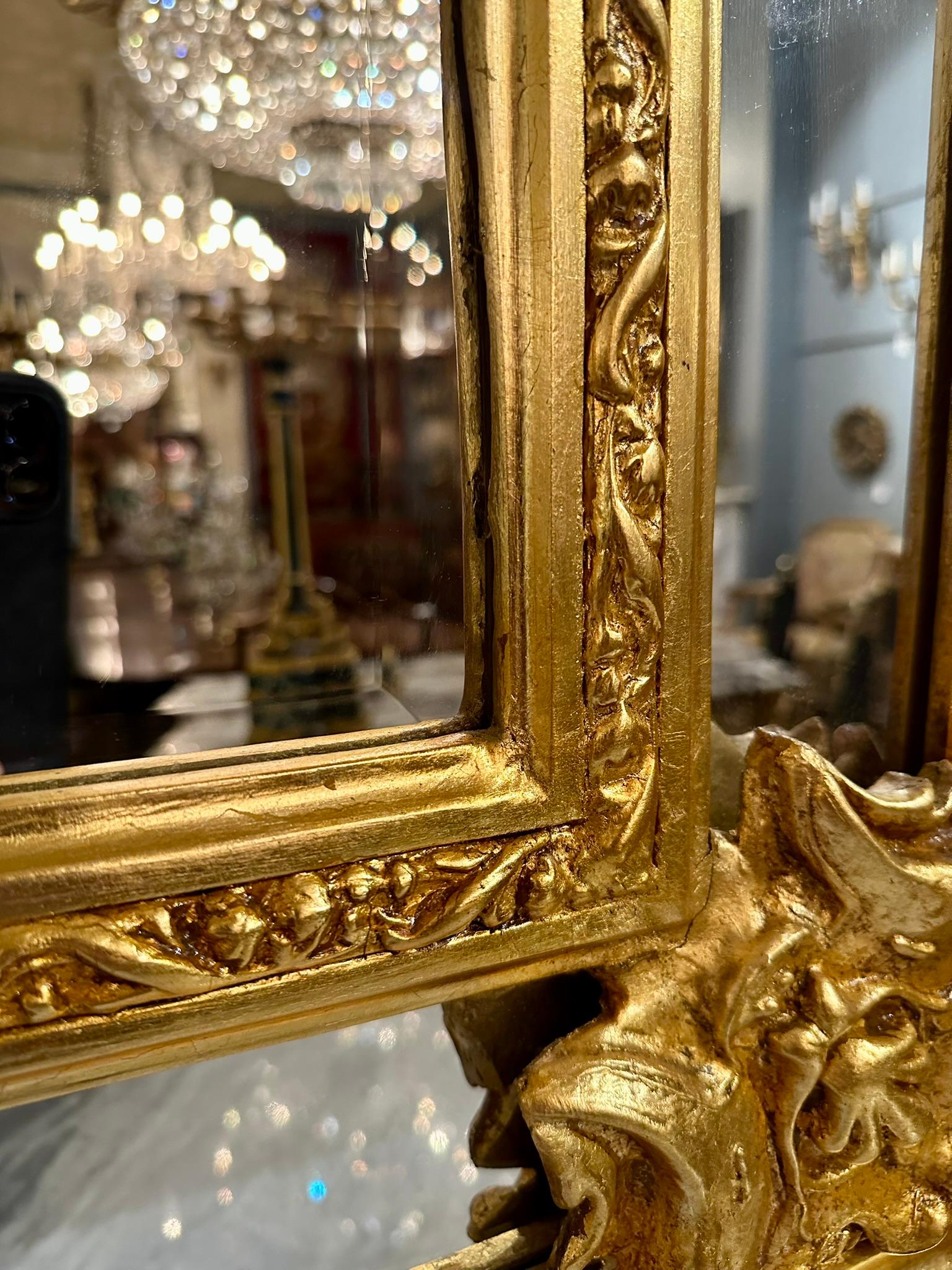 Pair French Louis XVI Style Paneled and Beveled Gold Mirrors. For Sale 3