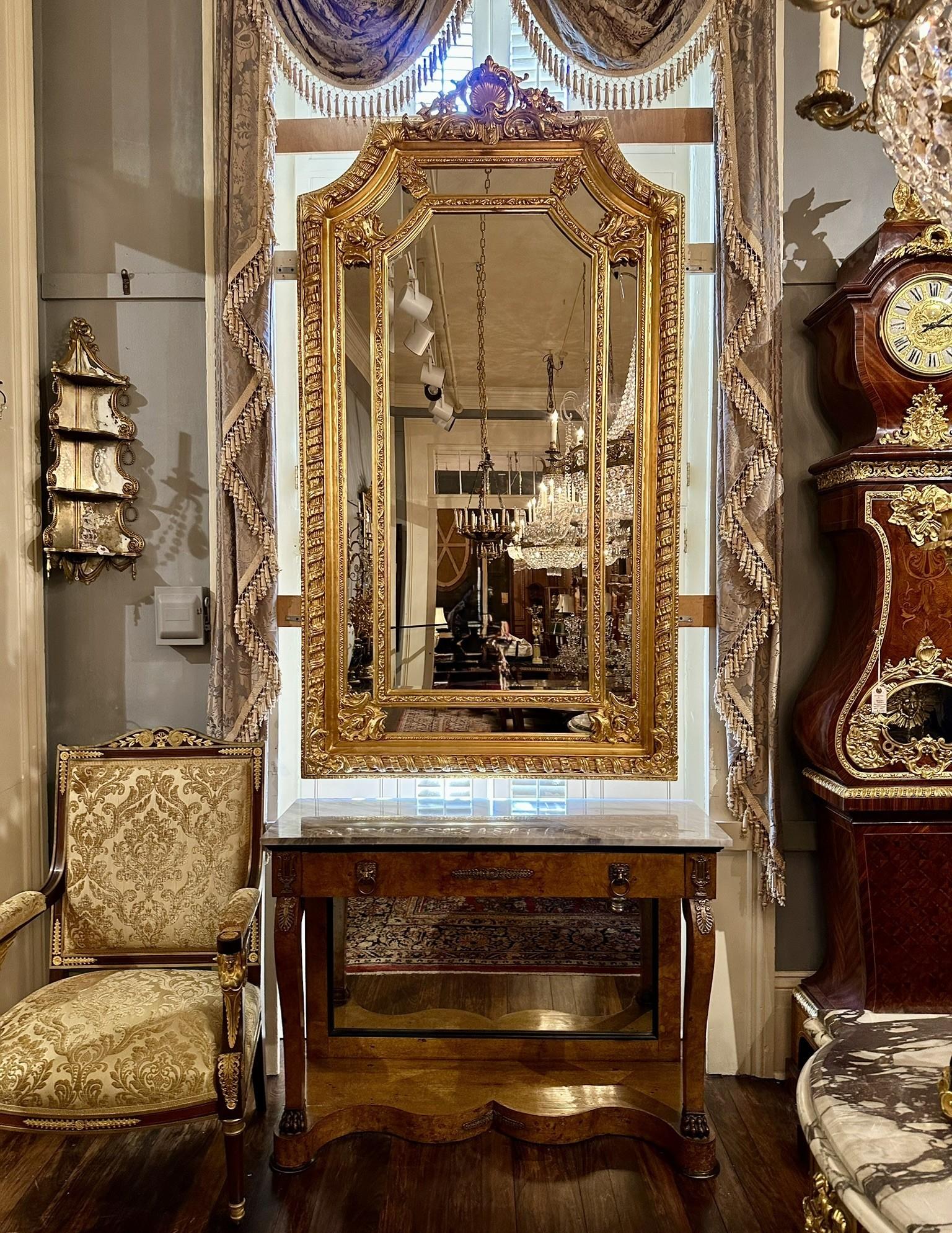 Pair French Louis XVI Style Paneled and Beveled Gold Mirrors. For Sale 6