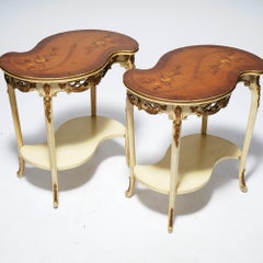 Pair French Louis XVI Style Satinwood Marquetry Serpentine Side Tables, C1930