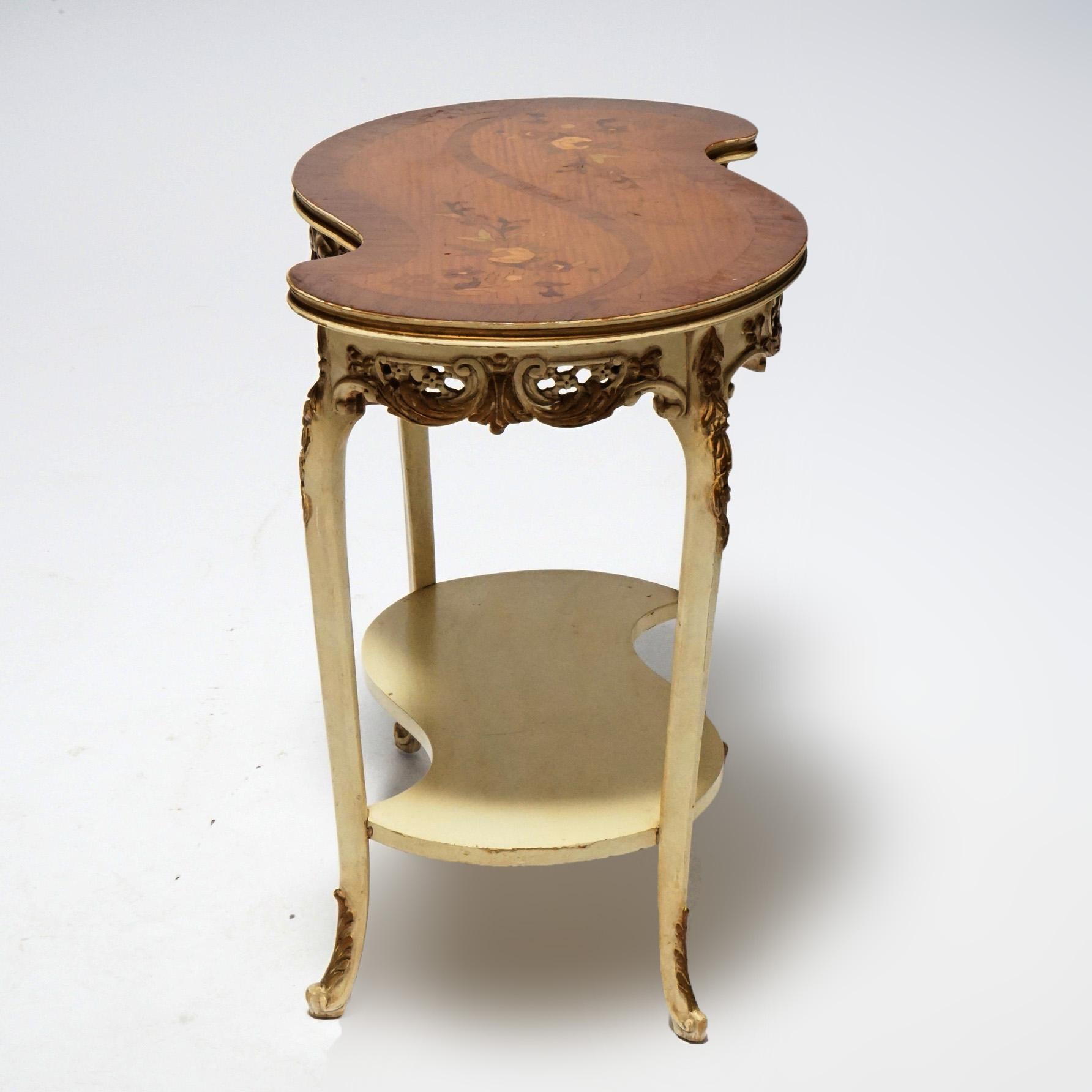 Inlay Pair French Louis XVI Style Satinwood Marquetry Serpentine Side Tables, C1930