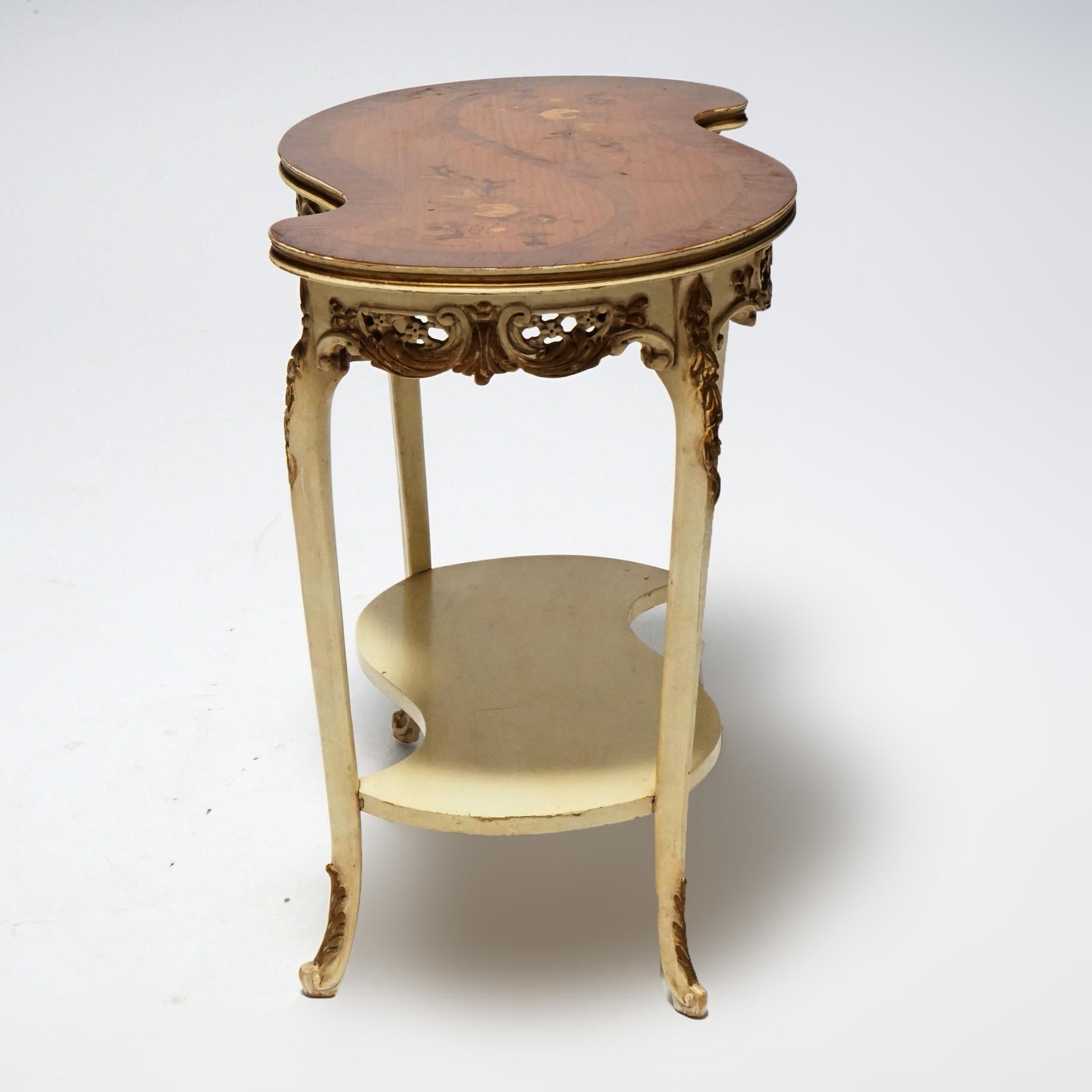 20th Century Pair French Louis XVI Style Satinwood Marquetry Serpentine Side Tables, C1930