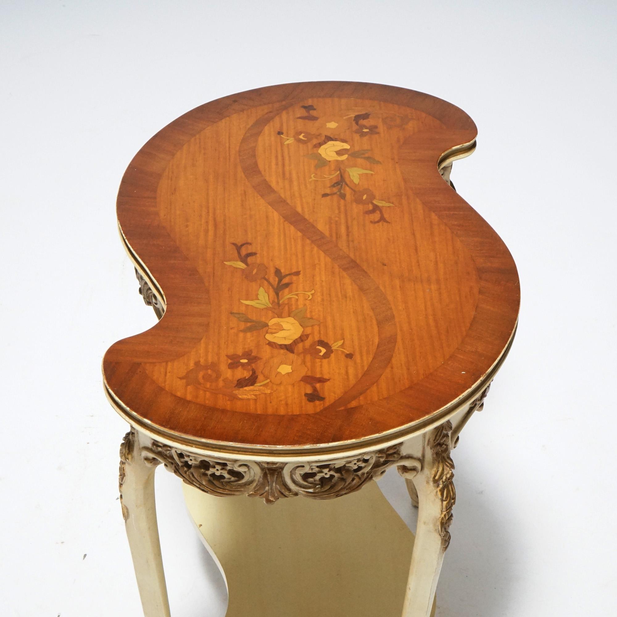 Pair French Louis XVI Style Satinwood Marquetry Serpentine Side Tables, C1930 3