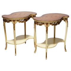 Pair French Louis XVI Style Satinwood Marquetry Serpentine Side Tables, C1930
