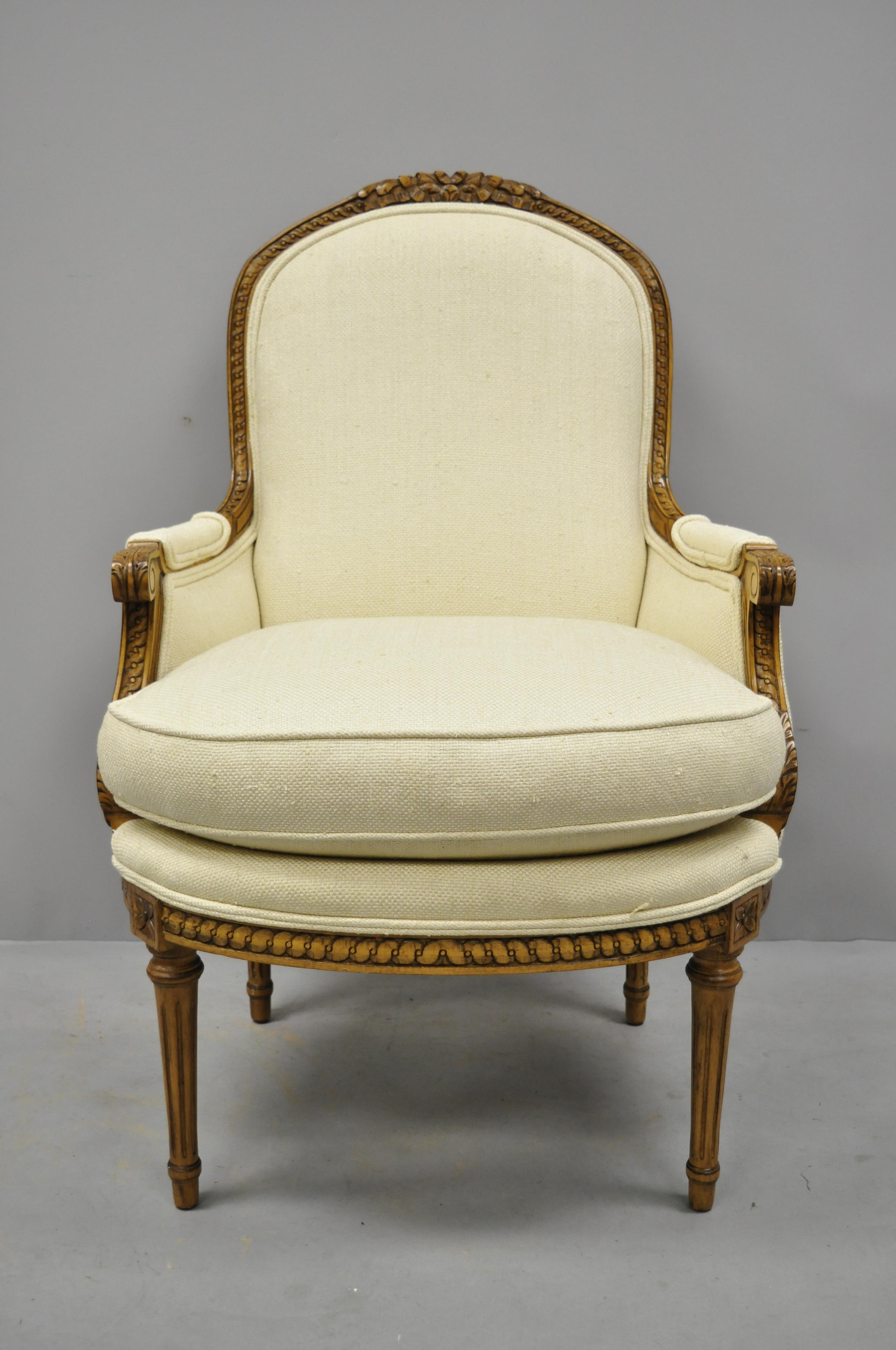Pair of French Louis XVI Style Upholstered Bergere Armchairs Greenbaum Interiors 4