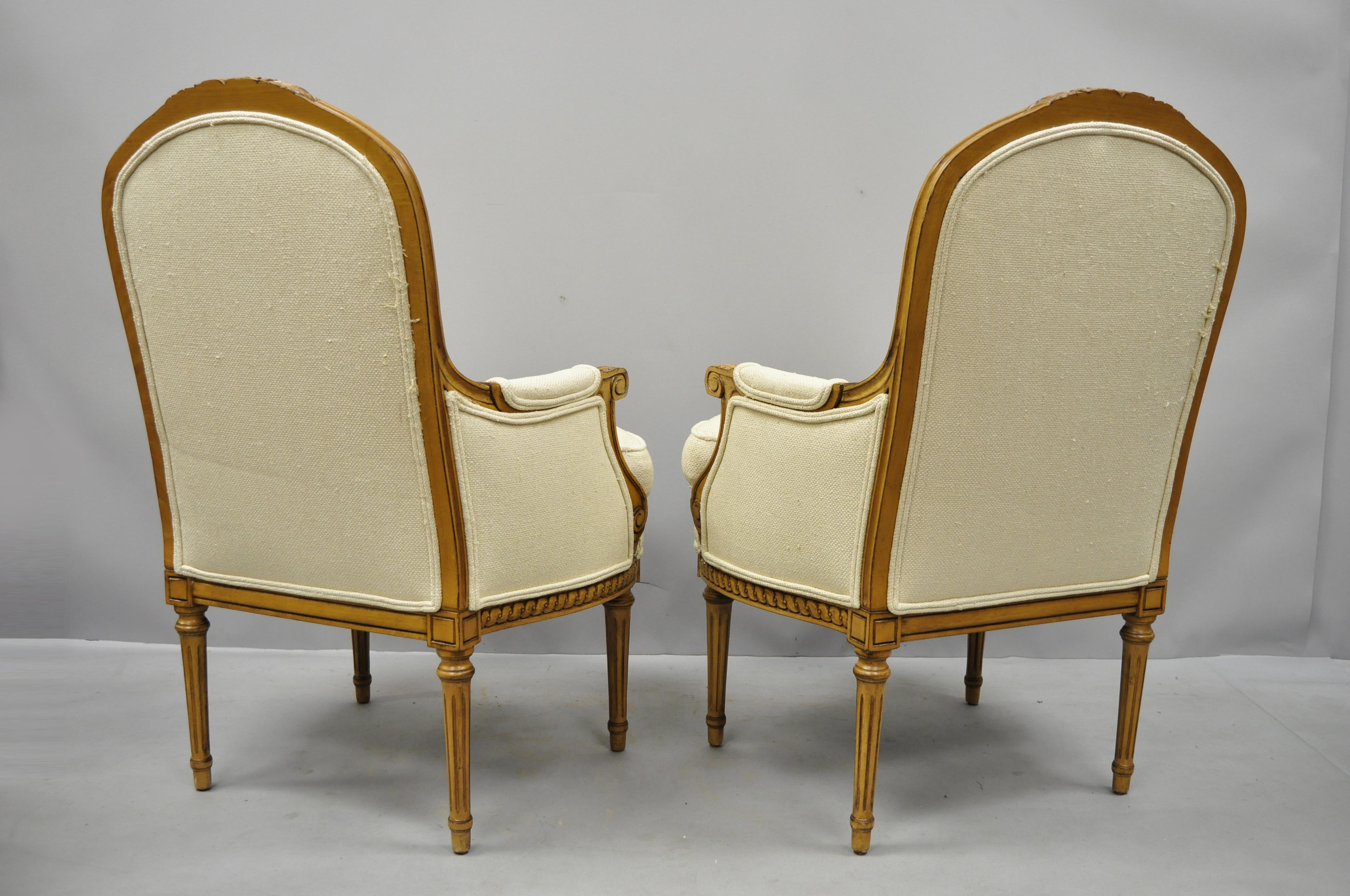 Pair of French Louis XVI Style Upholstered Bergere Armchairs Greenbaum Interiors 2