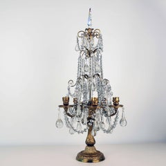 Pair of French Louis XVI Style Gilt Bronze and Crystal Five-Light Girandoles