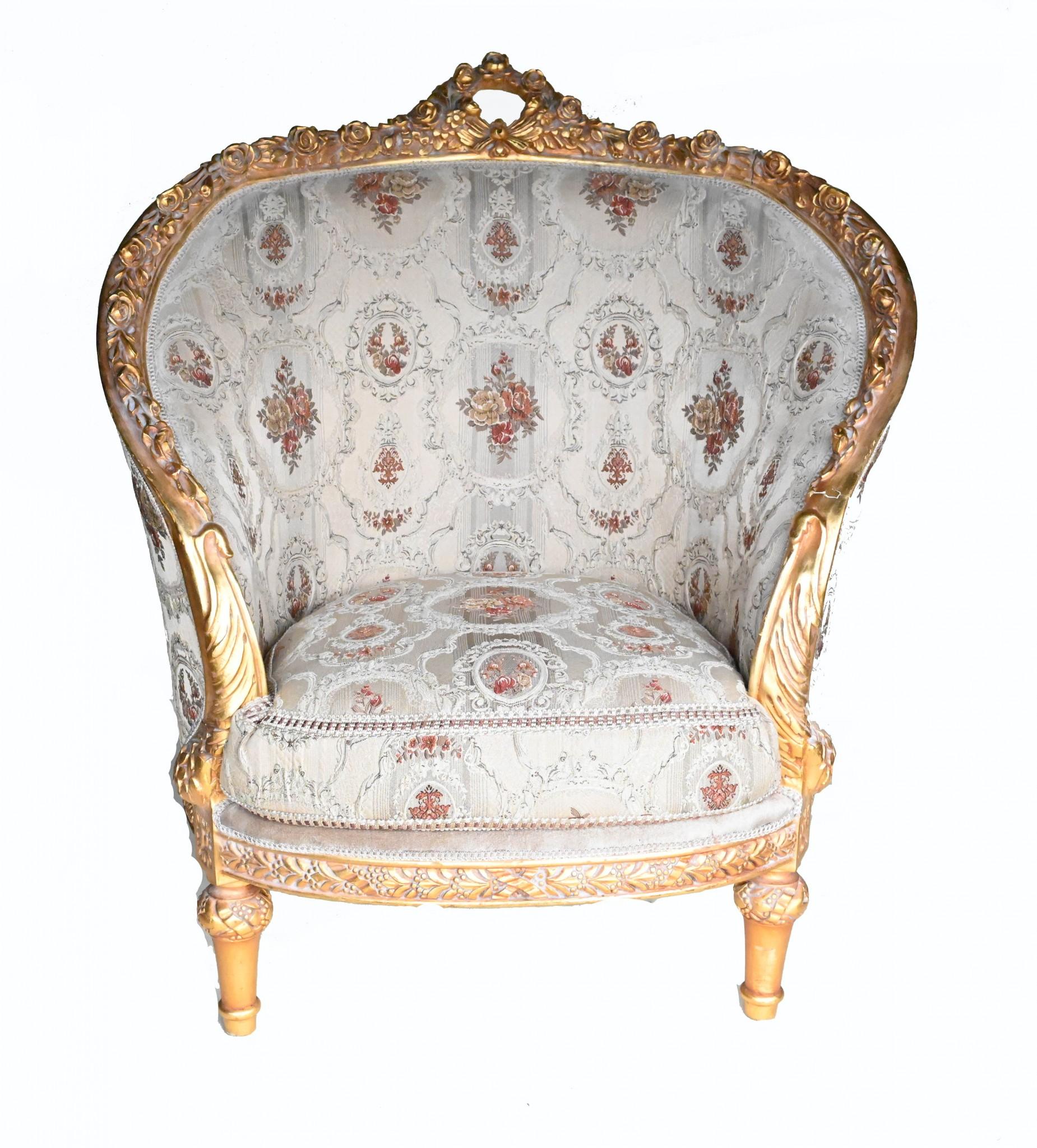 Pair French Louis XVI Tub Chairs Gilt Arm Chair For Sale 2