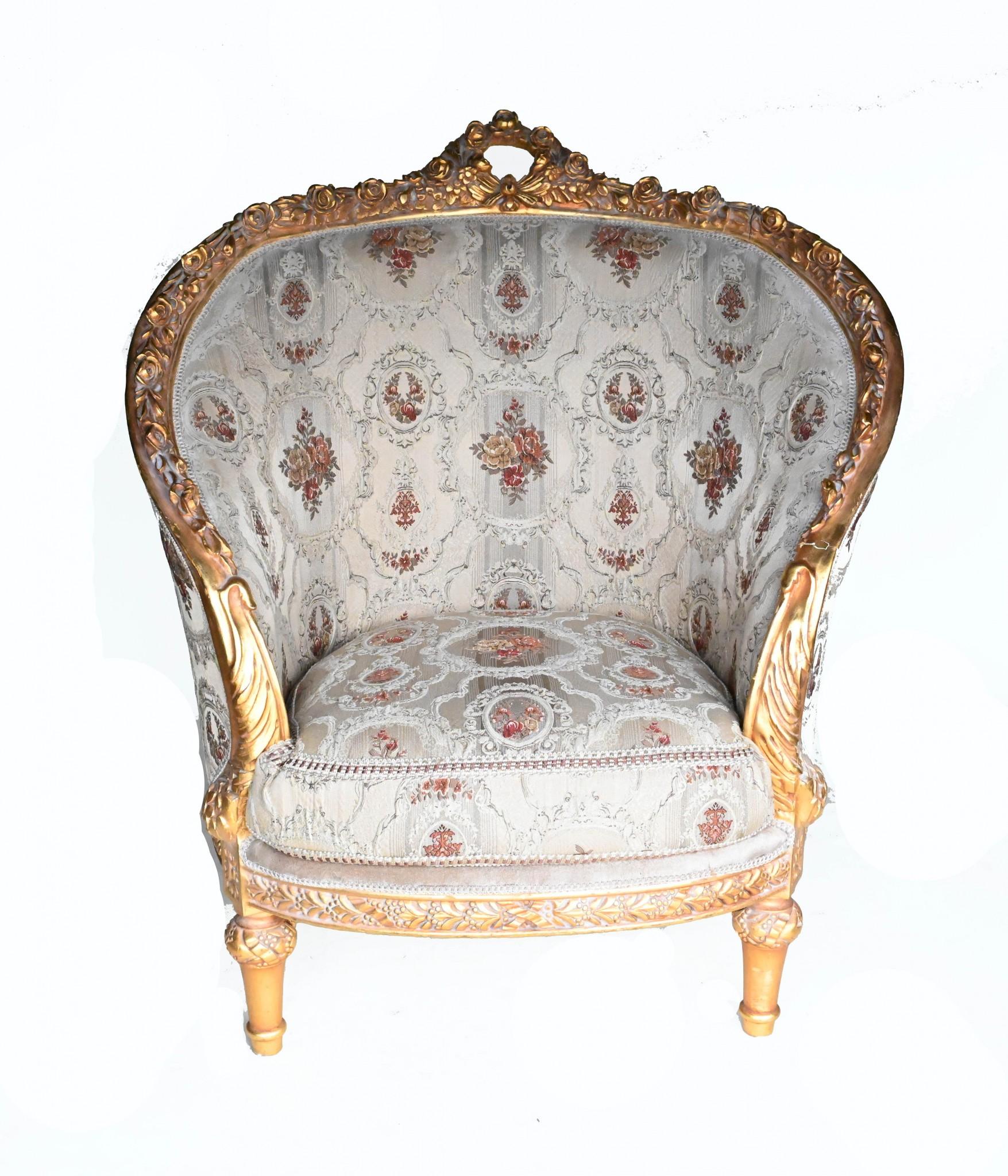 Pair French Louis XVI Tub Chairs Gilt Arm Chair For Sale 3