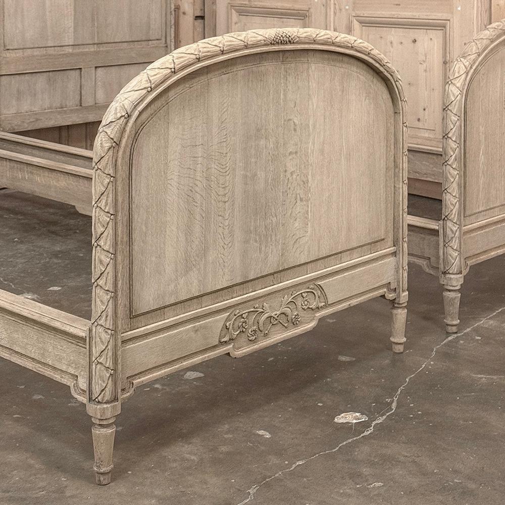 Pair French Louis XVI Twin Beds in Stripped Oak For Sale 6