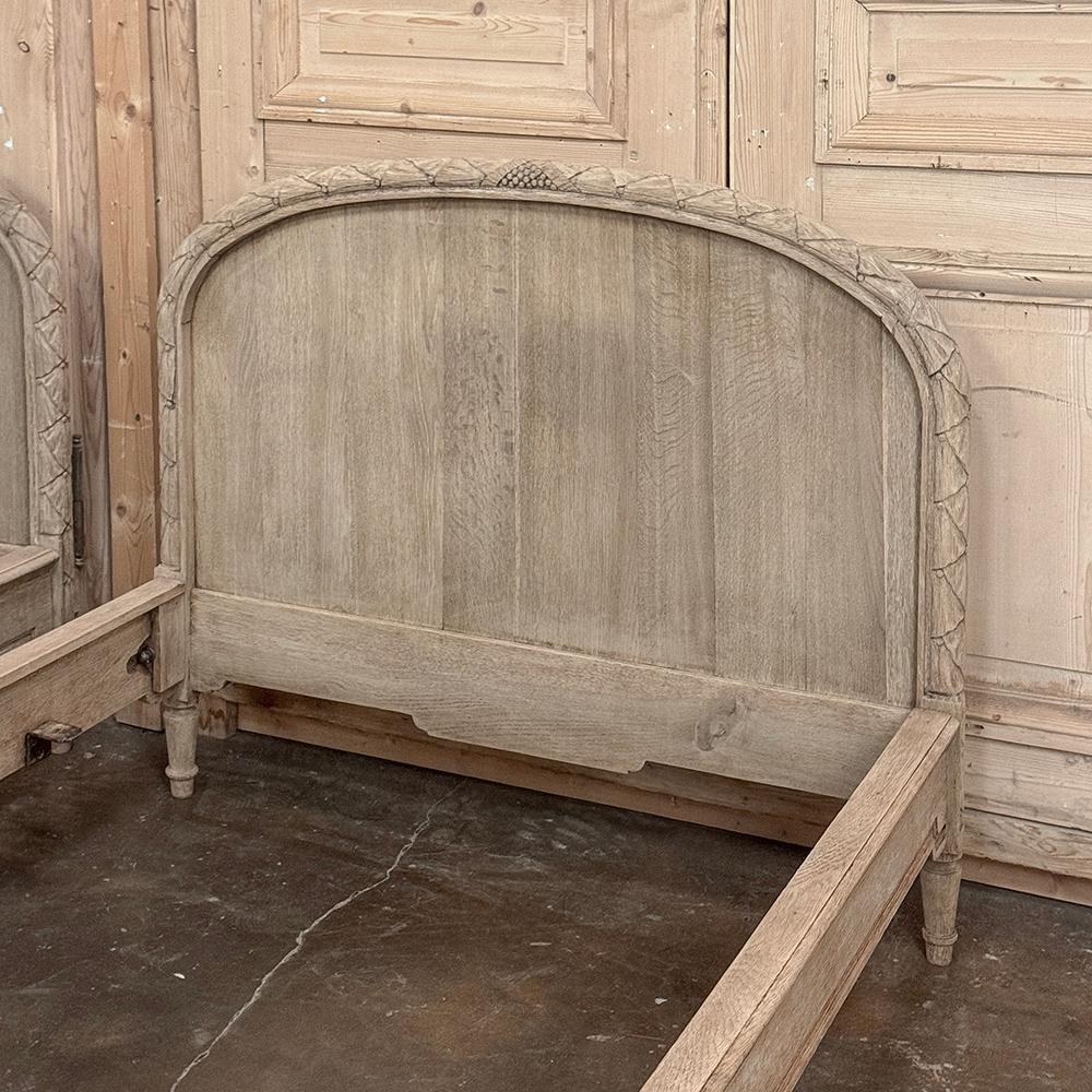Pair French Louis XVI Twin Beds in Stripped Oak For Sale 10