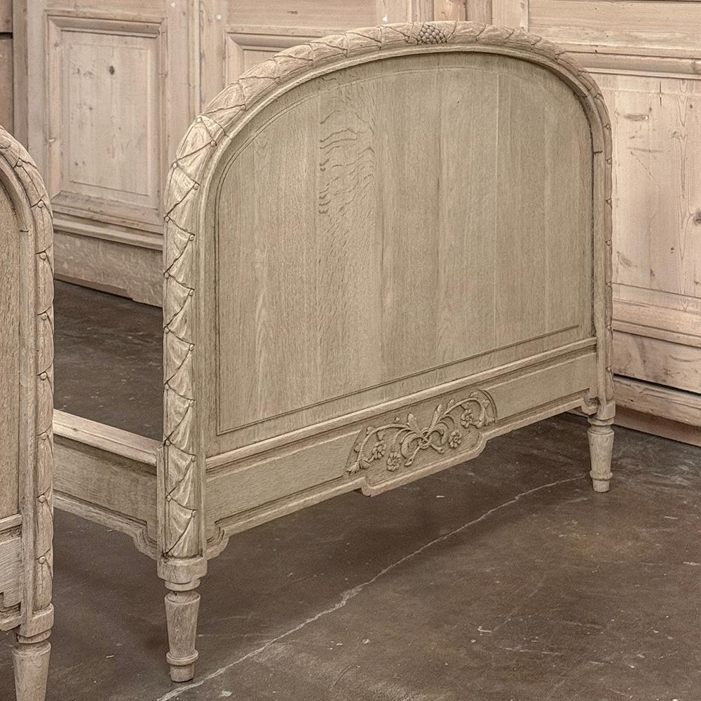 Pair French Louis XVI Twin Beds in Stripped Oak For Sale 12