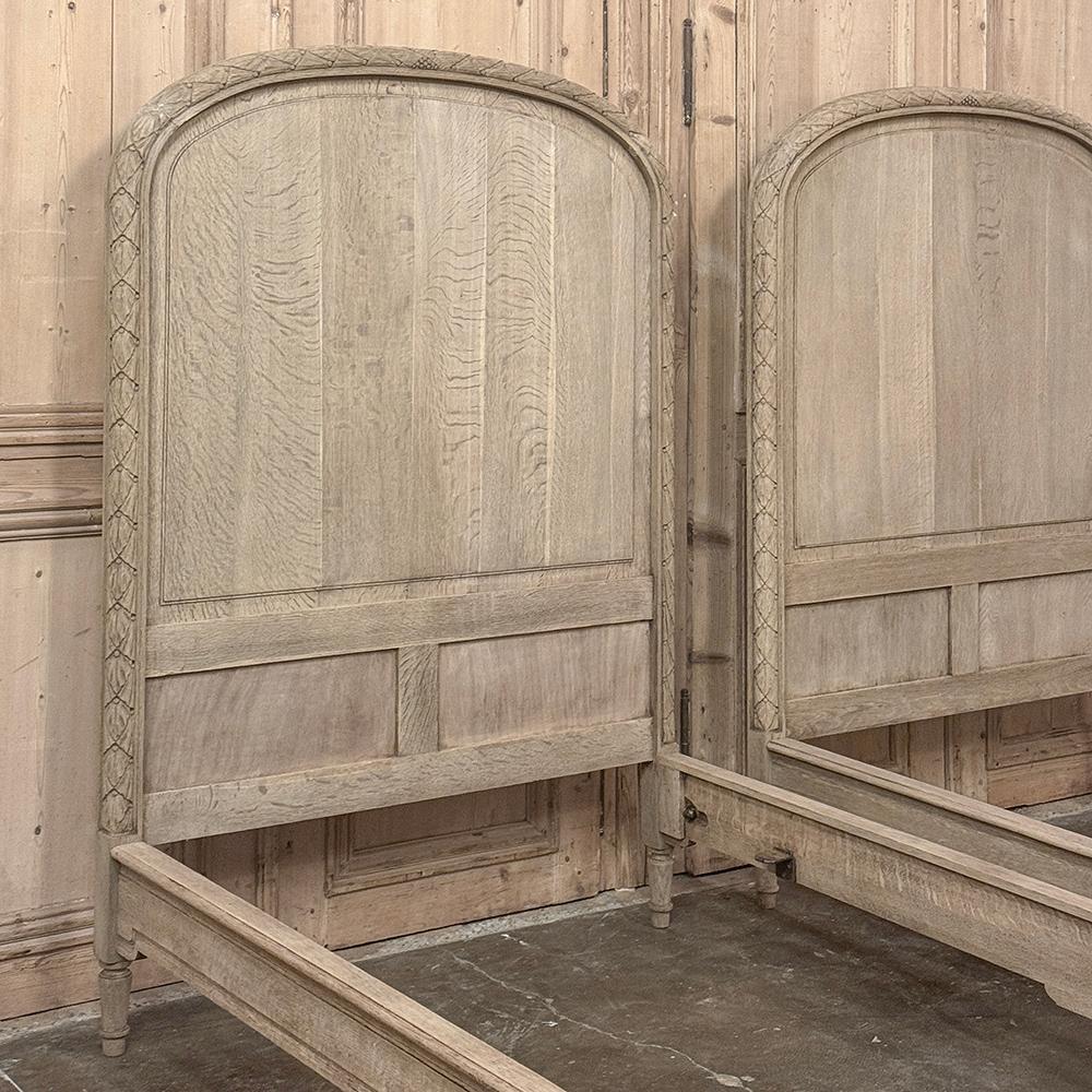 Pair French Louis XVI Twin Beds in Stripped Oak For Sale 13