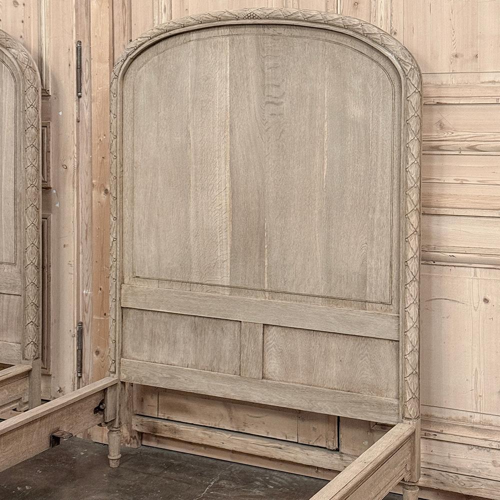 Pair French Louis XVI Twin Beds in Stripped Oak For Sale 3