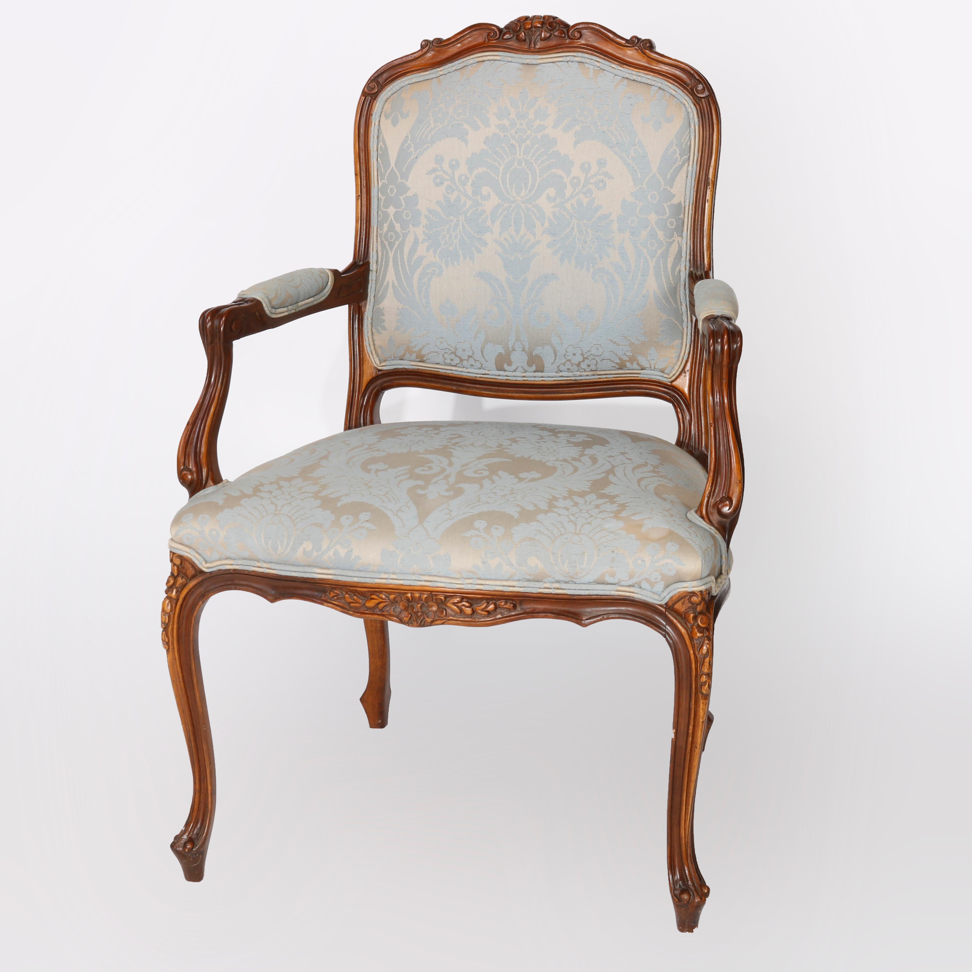 Louis XV Pair French LouisXV Style Carved Fruitwood Fauteuil Arm Chairs 20th C