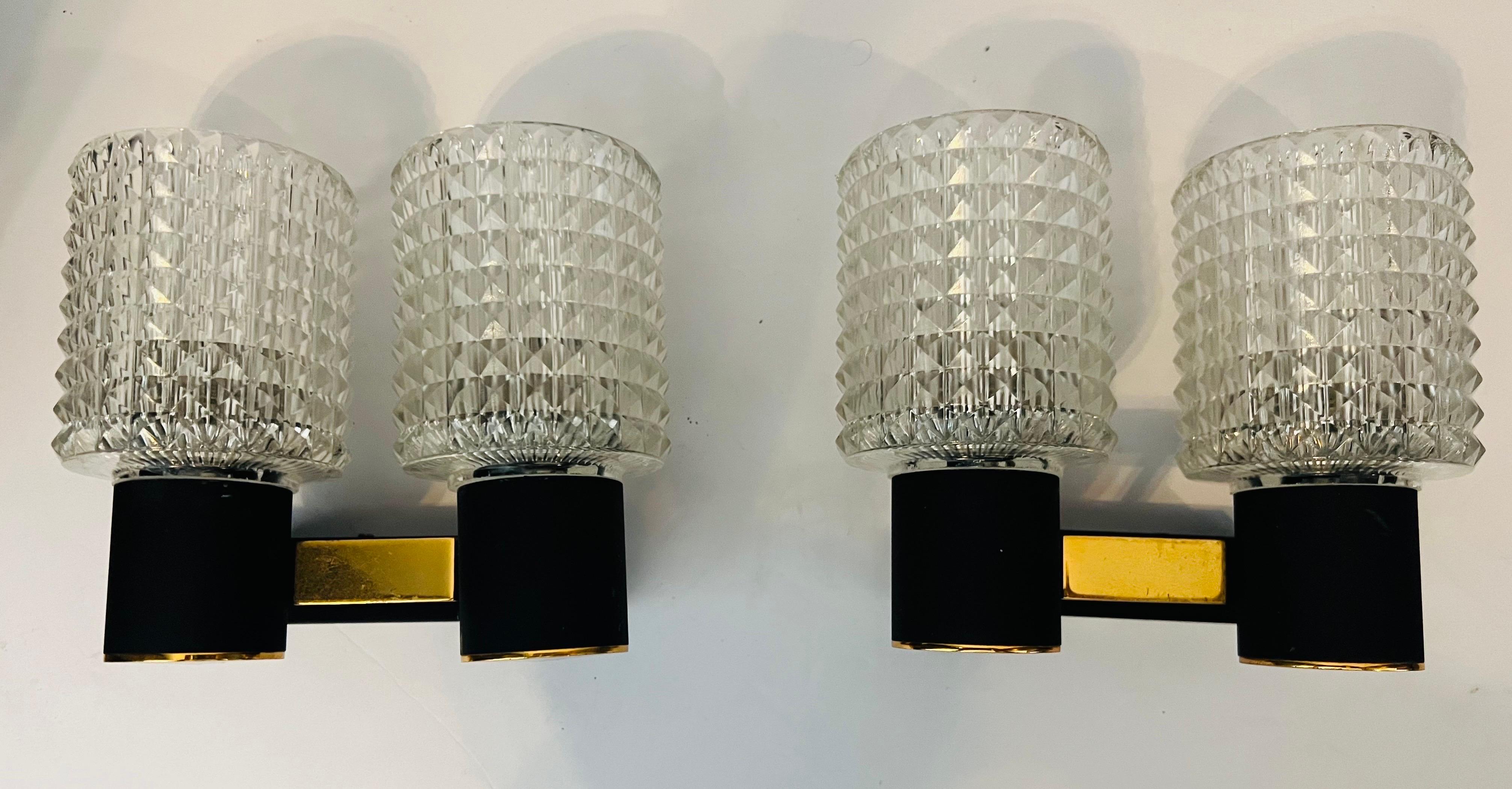 Brass Pair French Lunel 1960s Mid-Century Wall Lights For Sale
