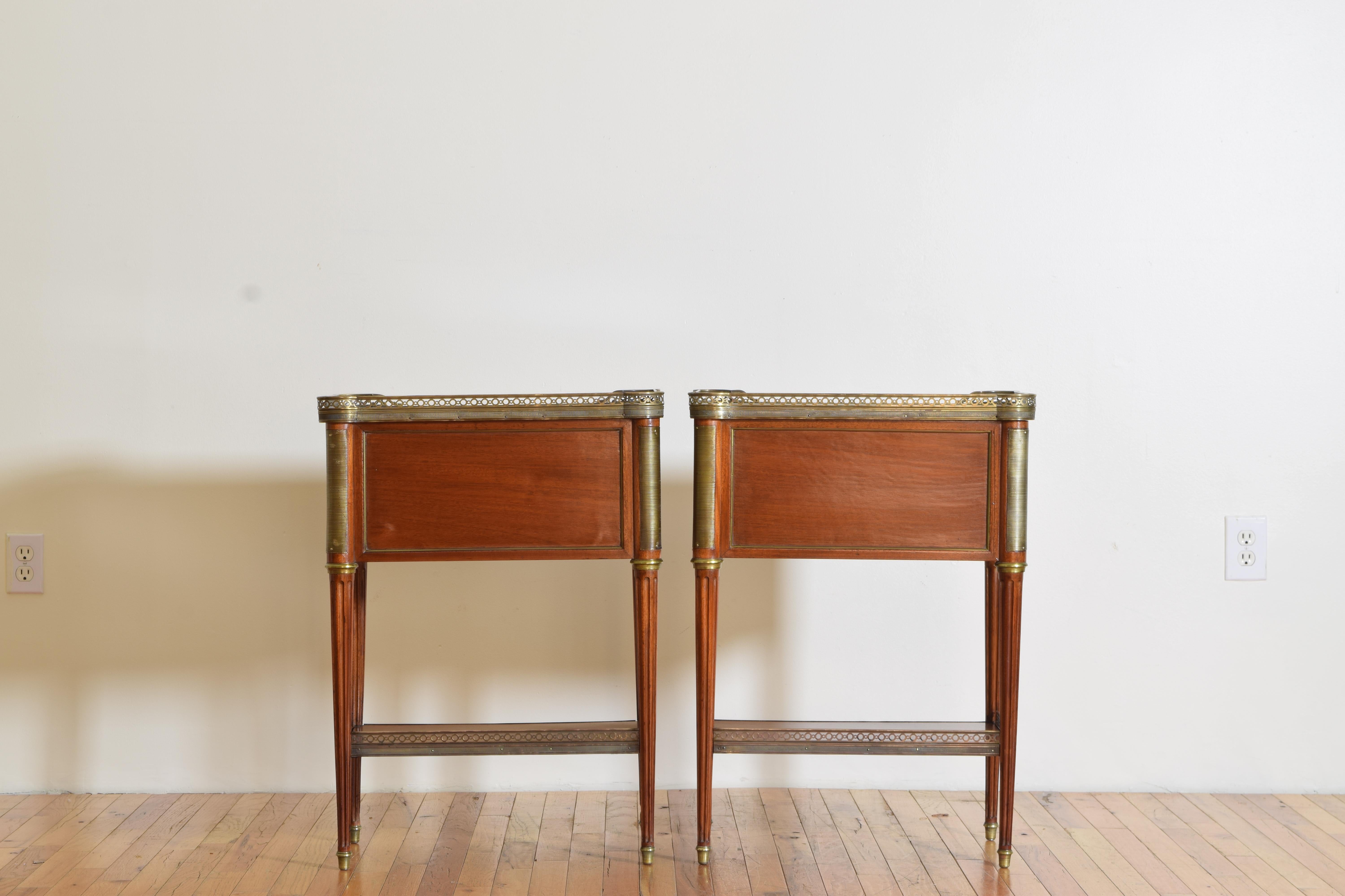 Pair French Mahogany and Brass Mounted Louis XVI Style Side Cabinets, Late 19thc 2