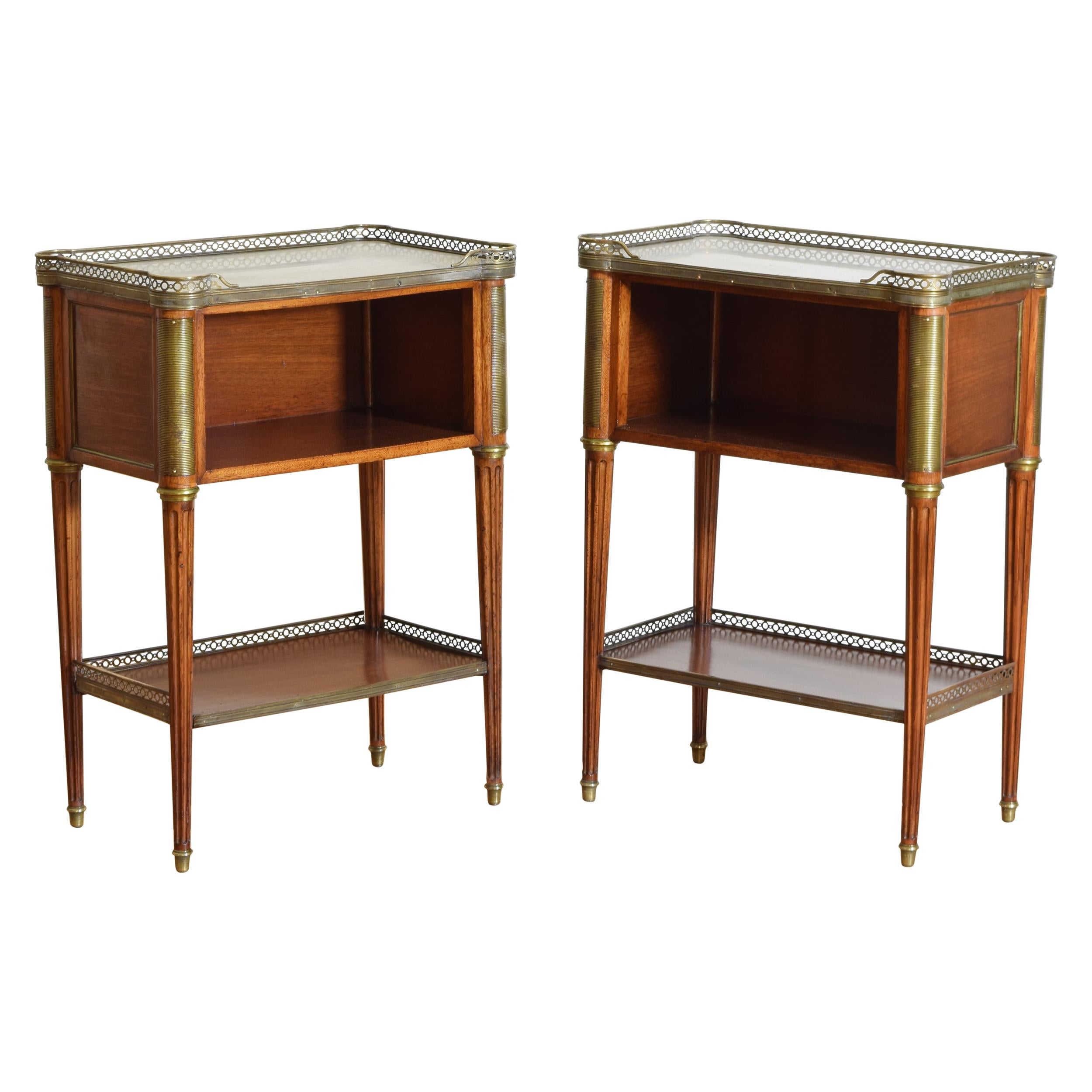Pair French Mahogany and Brass Mounted Louis XVI Style Side Cabinets, Late 19thc