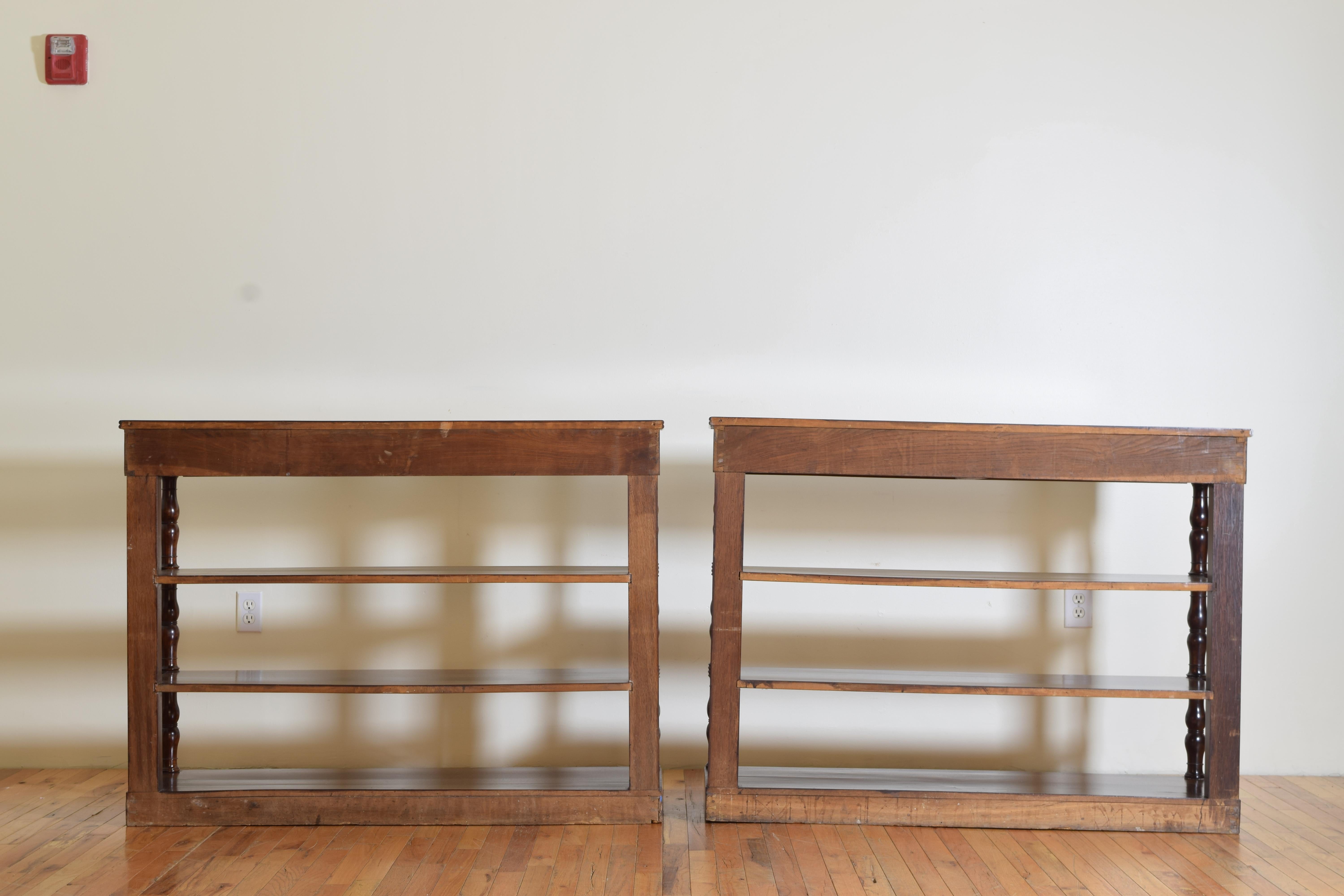 Pair French Mahogany Louis Philippe Period 1-Drawer Etagere Consoles, 2ndq 19thc 11