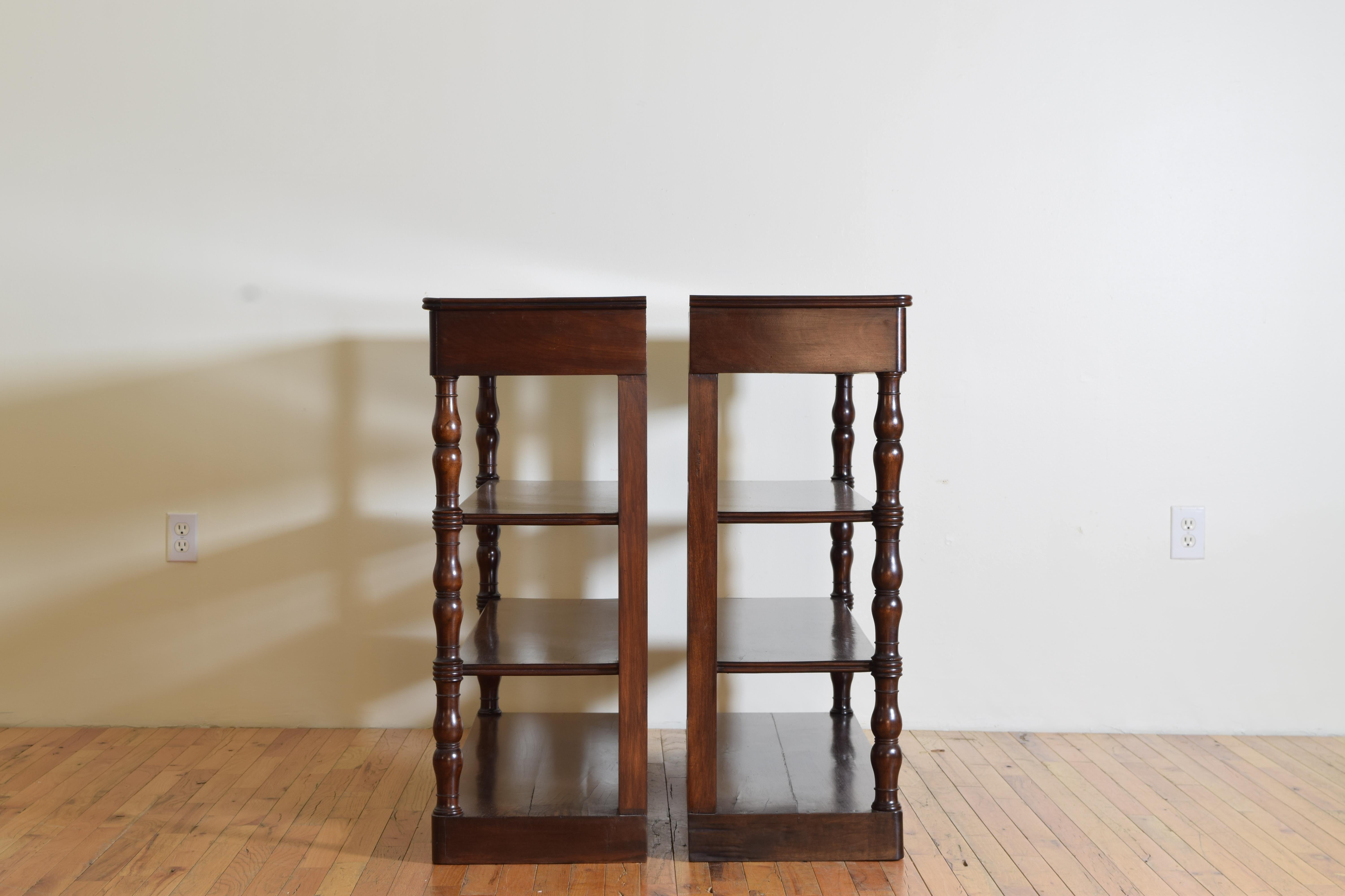 Pair French Mahogany Louis Philippe Period 1-Drawer Etagere Consoles, 2ndq 19thc For Sale 2
