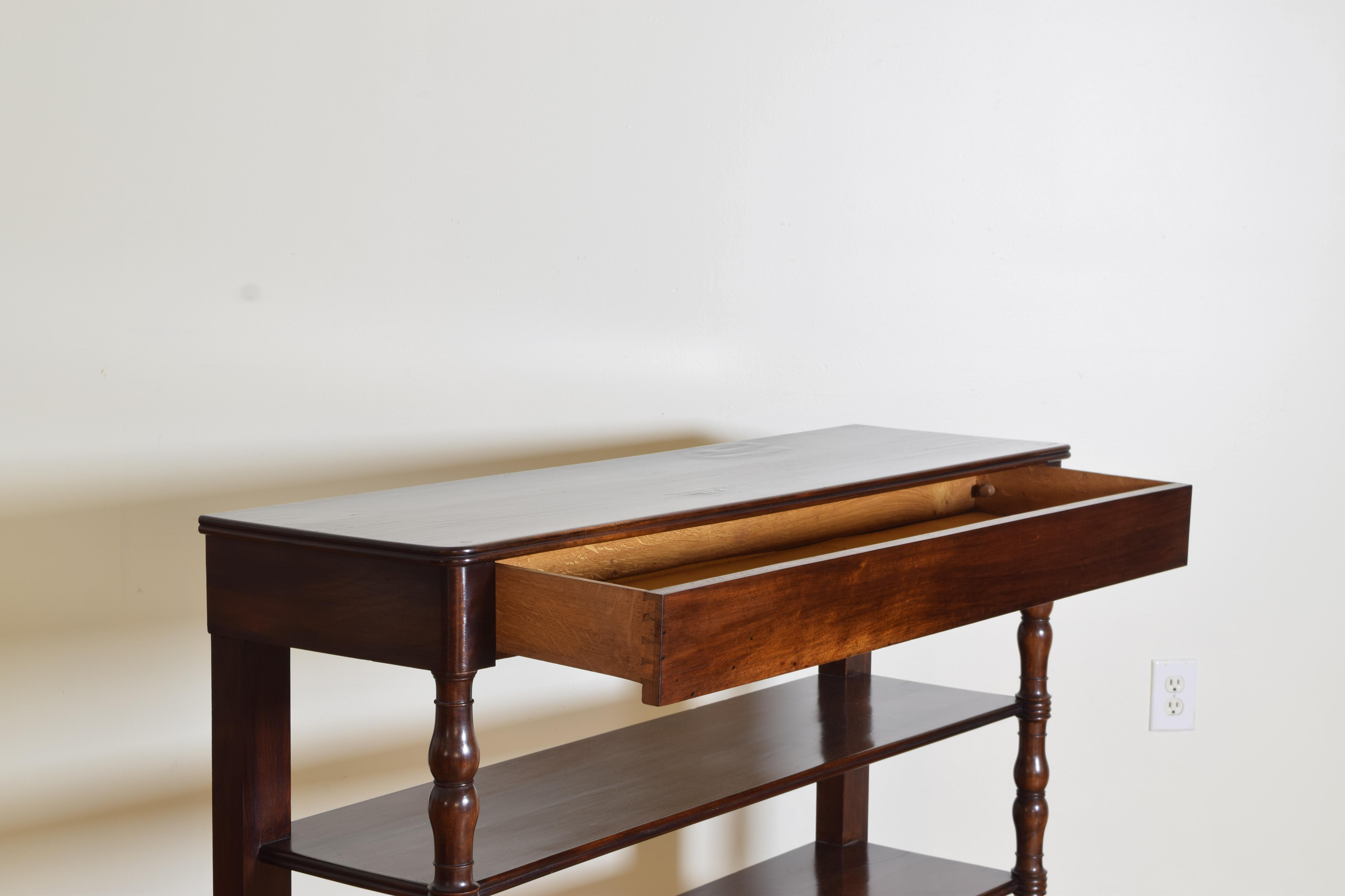 Pair French Mahogany Louis Philippe Period 1-Drawer Etagere Consoles, 2ndq 19thc 4