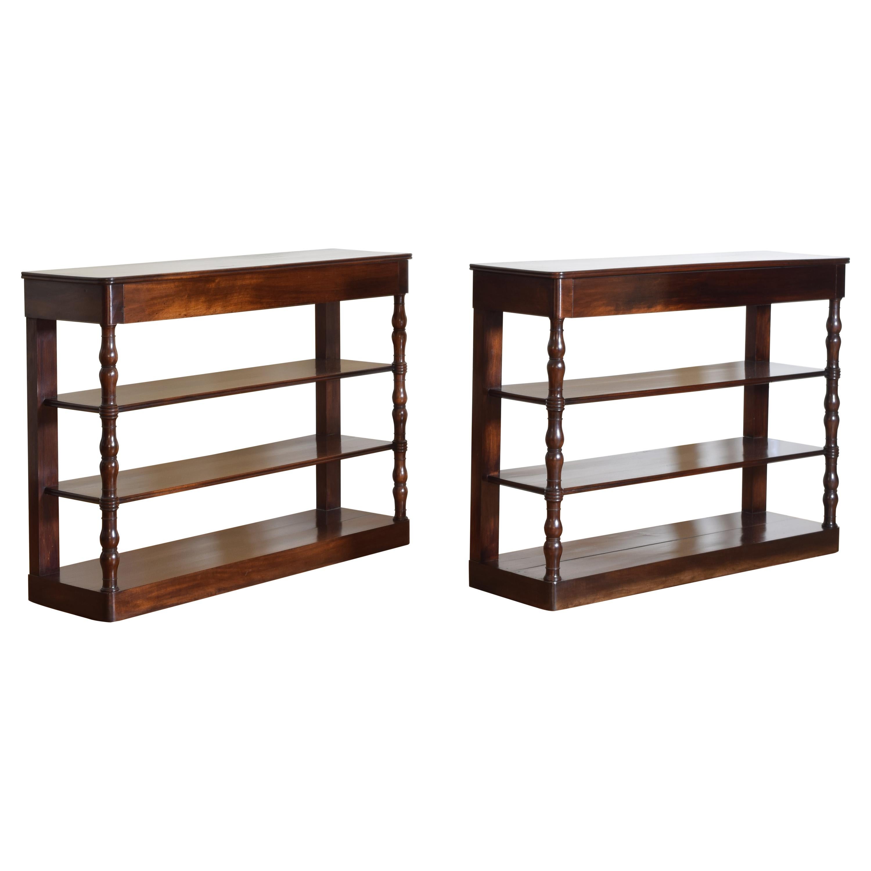 Pair French Mahogany Louis Philippe Period 1-Drawer Etagere Consoles, 2ndq 19thc For Sale