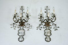 Paar Wandleuchten „Maison Bagues“ aus Kristall und Bronze, 1960er Jahre