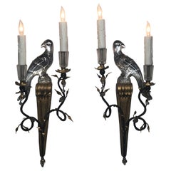 Pair French Maison Baguès  Crystal Parrot Sconces, Early Twentieth Century