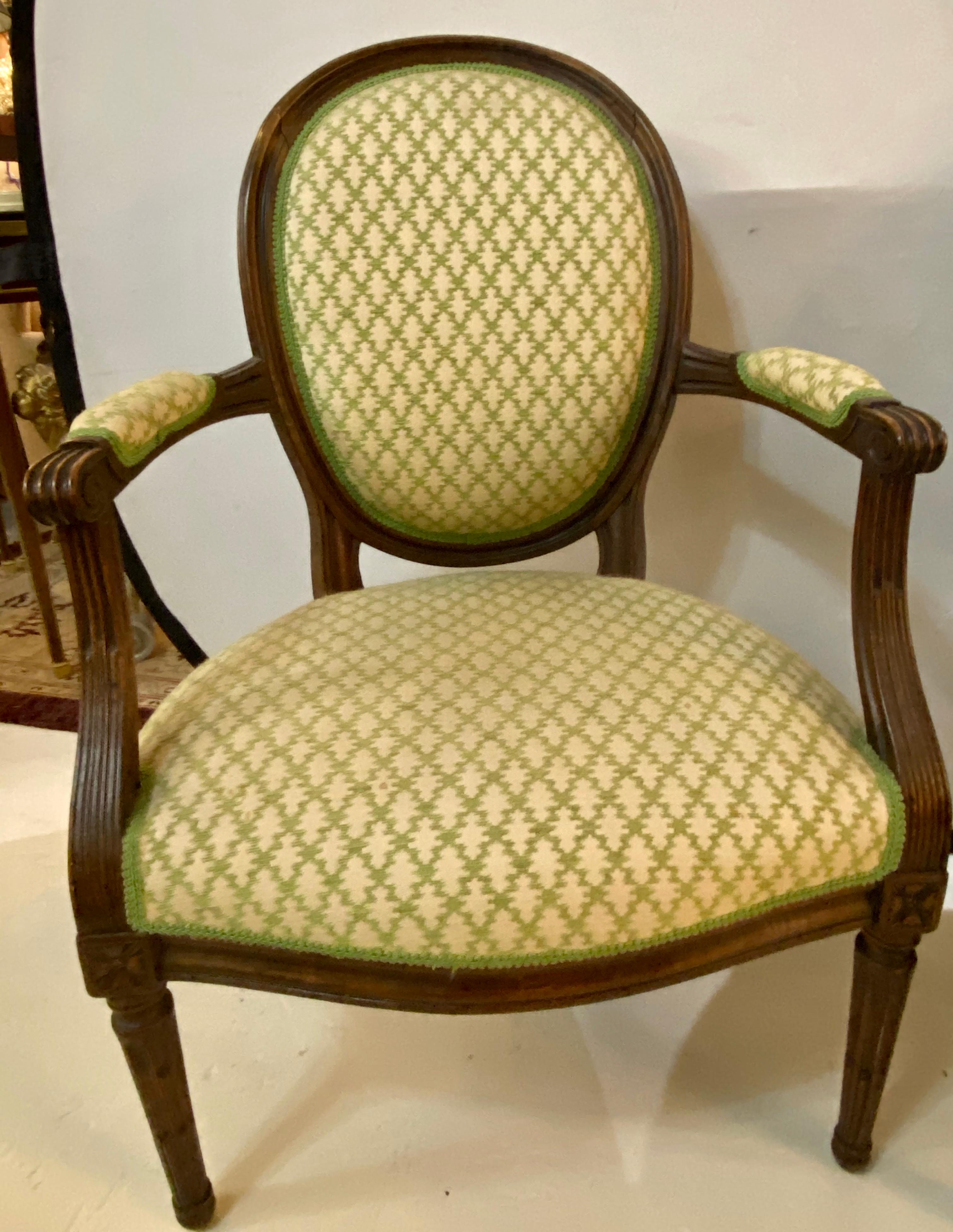 Pair of French Maison Jansen Bergeres or Armchairs in Walnut, Stamped JANSEN In Good Condition In Stamford, CT
