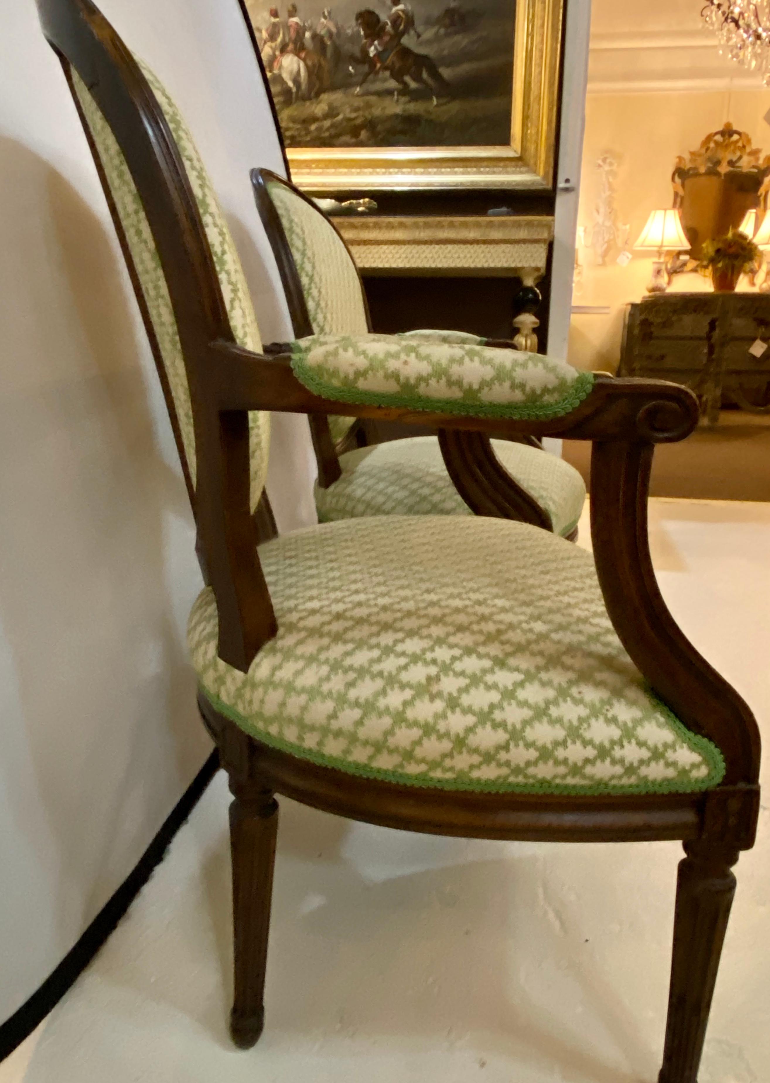 Mid-20th Century Pair of French Maison Jansen Bergeres or Armchairs in Walnut, Stamped JANSEN