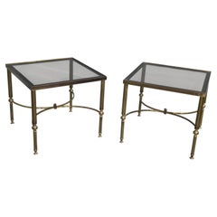 Pair French Maison Jansen Brass Lamp Tables