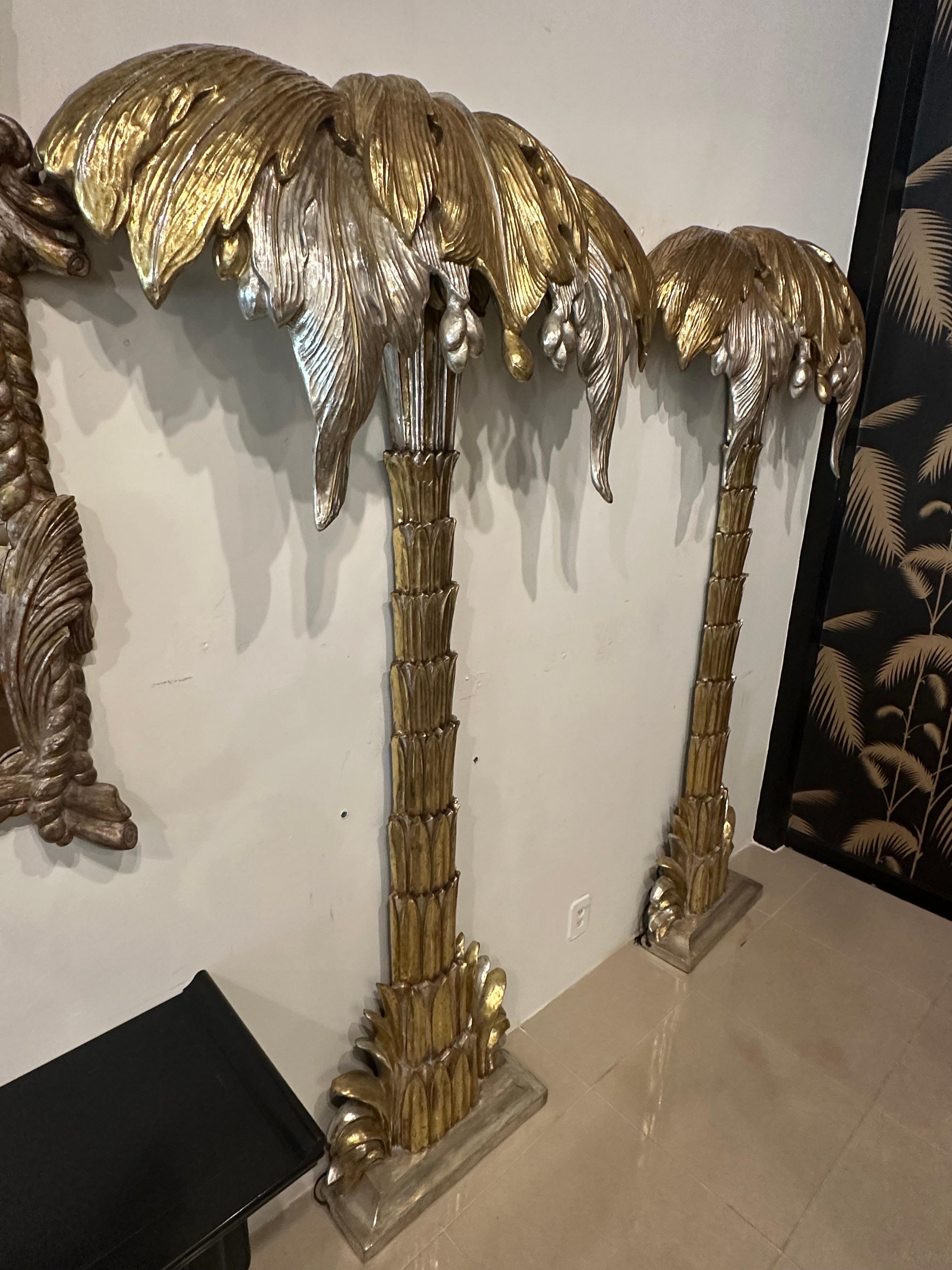  Pair French Maison Jansen Palm Tree Gold Silver Gilt Floor Wall Light Sconces For Sale 5