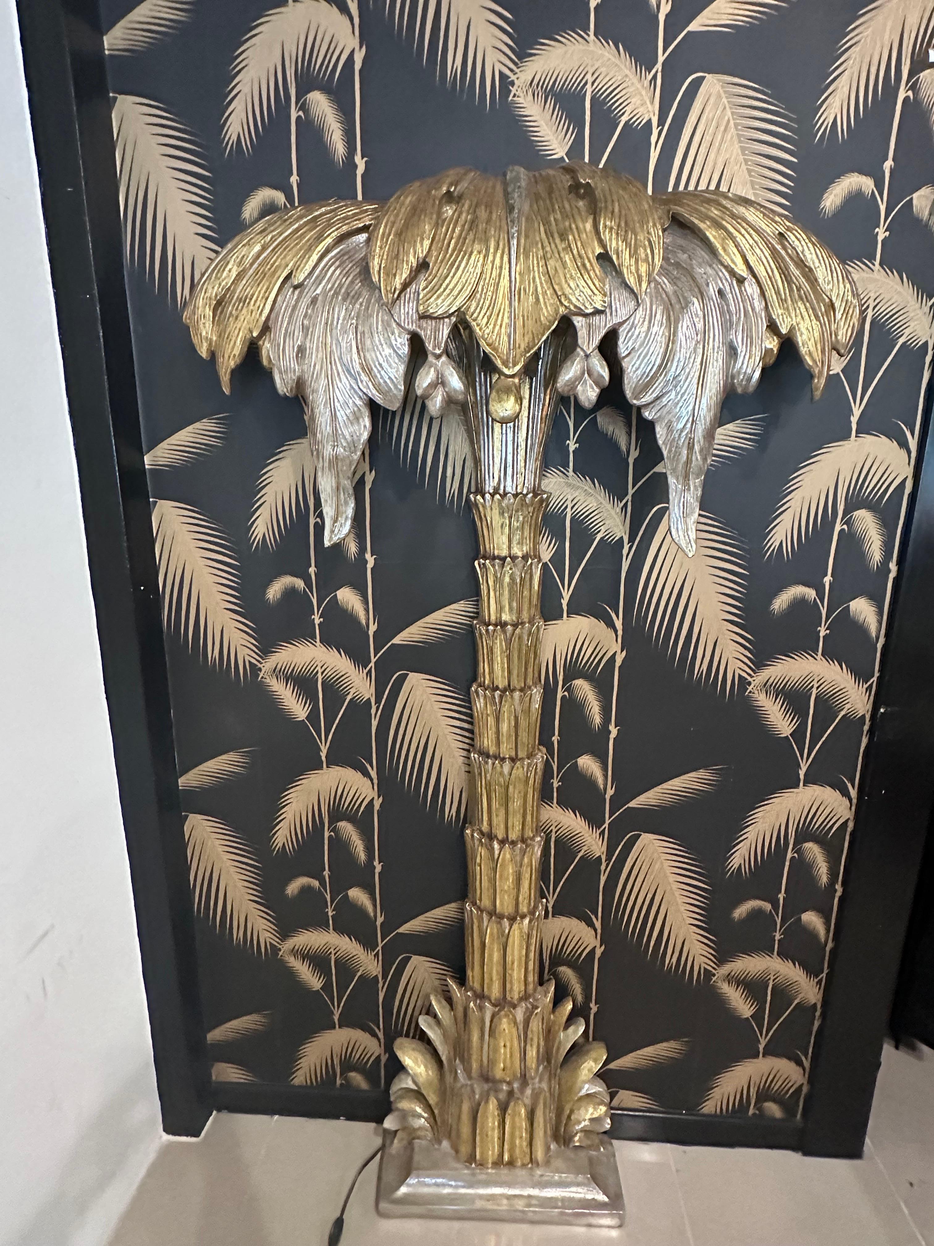  Pair French Maison Jansen Palm Tree Gold Silver Gilt Floor Wall Light Sconces For Sale 7