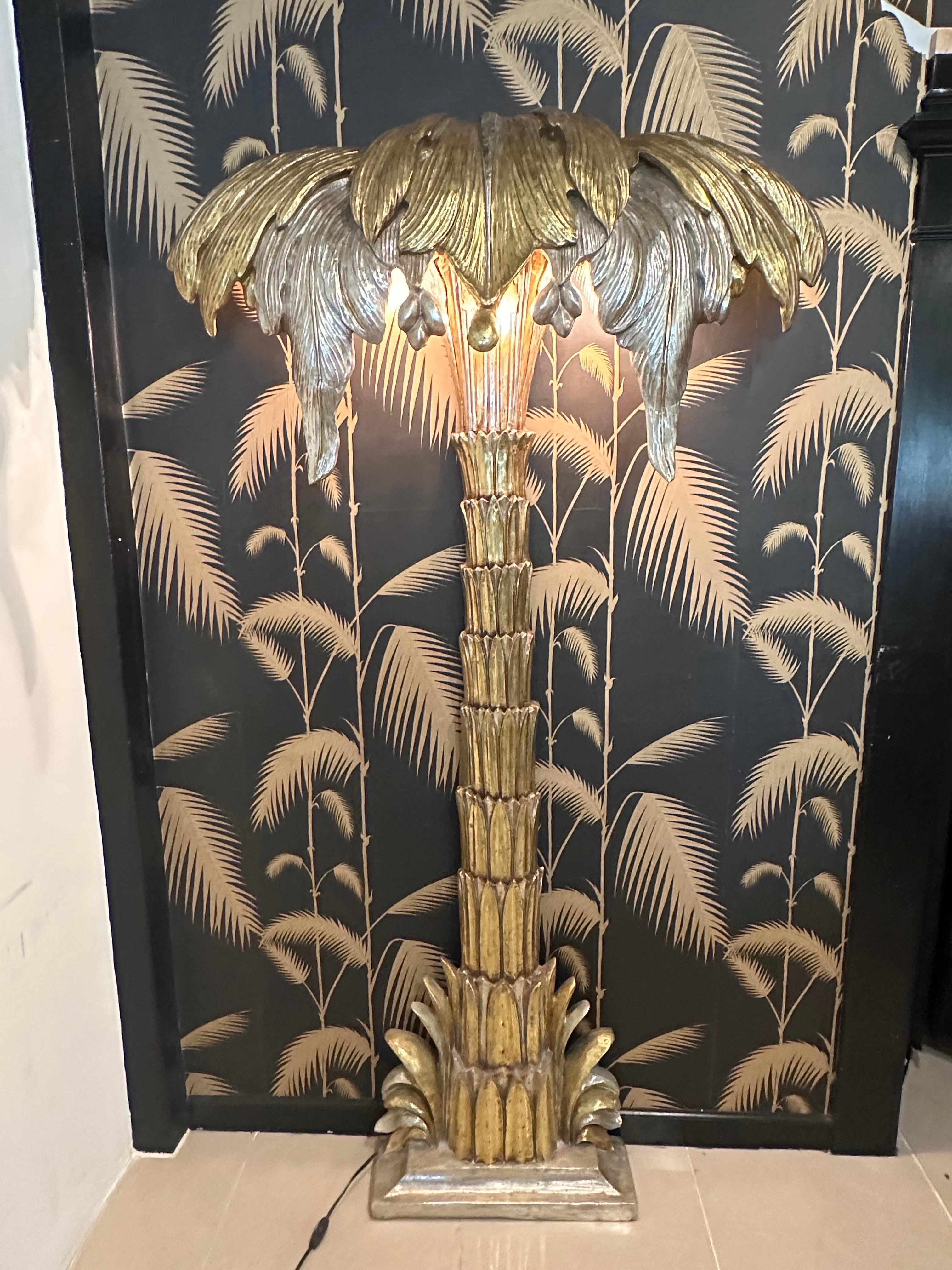  Pair French Maison Jansen Palm Tree Gold Silver Gilt Floor Wall Light Sconces For Sale 9
