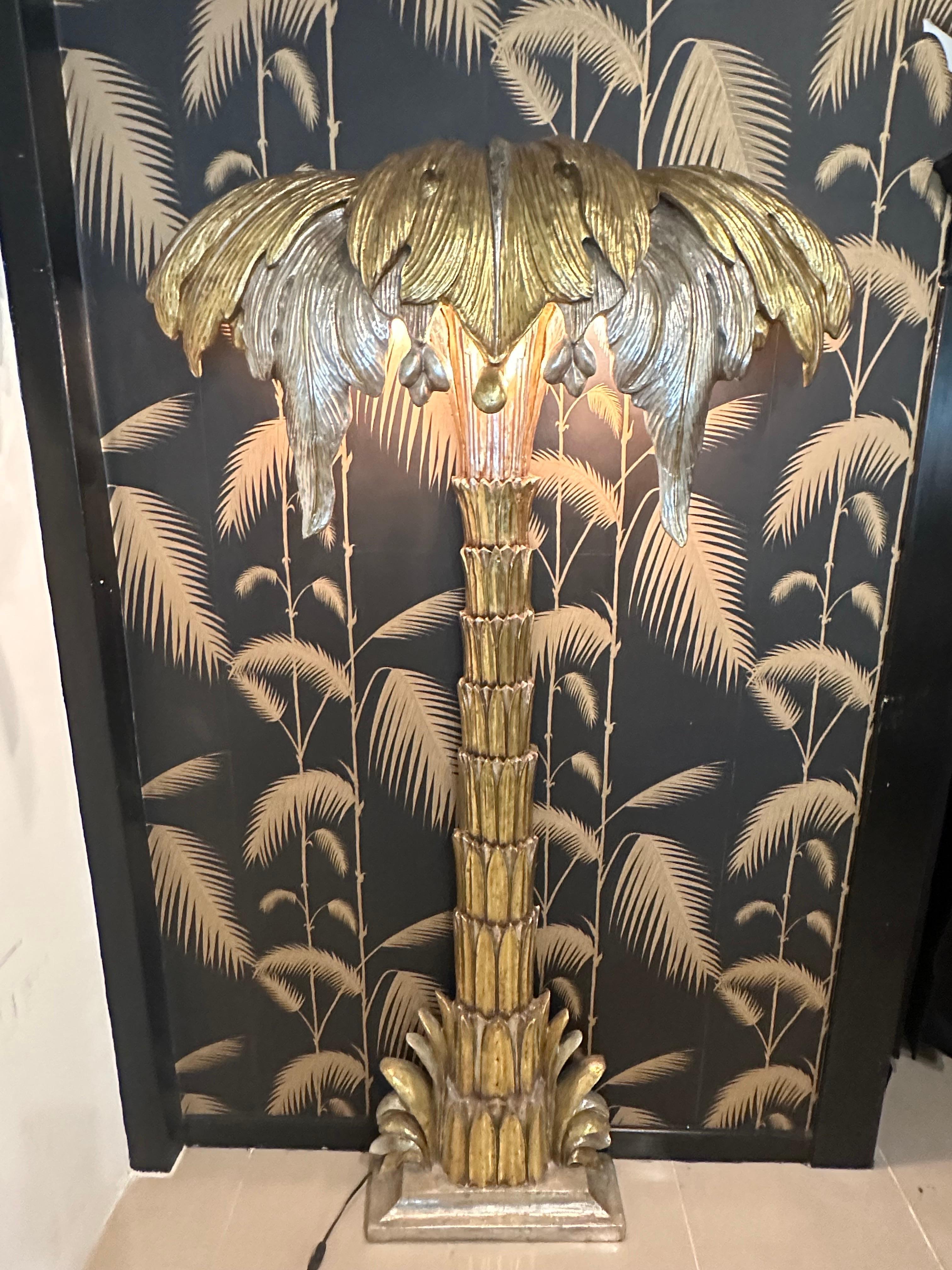  Pair French Maison Jansen Palm Tree Gold Silver Gilt Floor Wall Light Sconces For Sale 11
