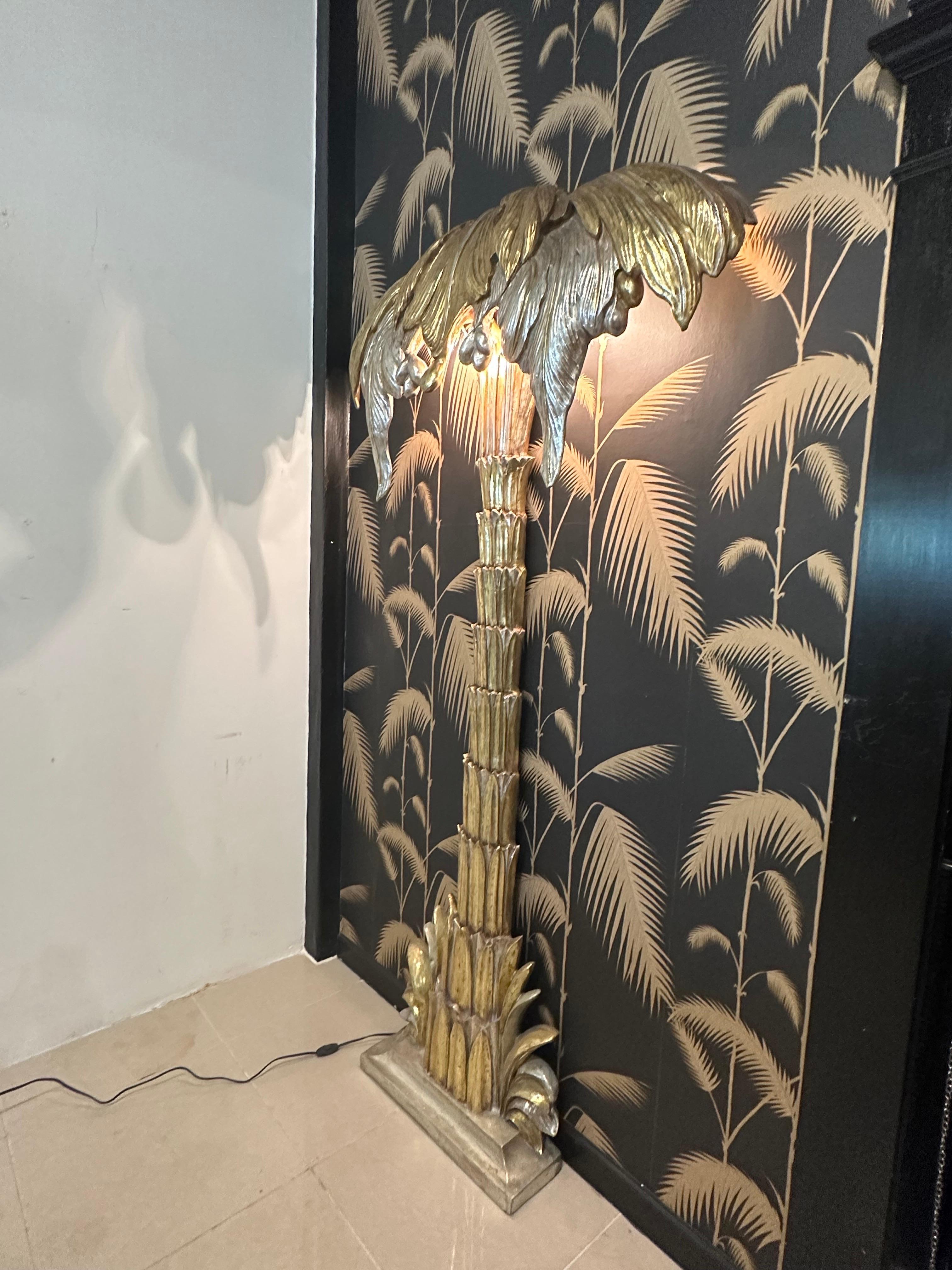  Pair French Maison Jansen Palm Tree Gold Silver Gilt Floor Wall Light Sconces For Sale 3