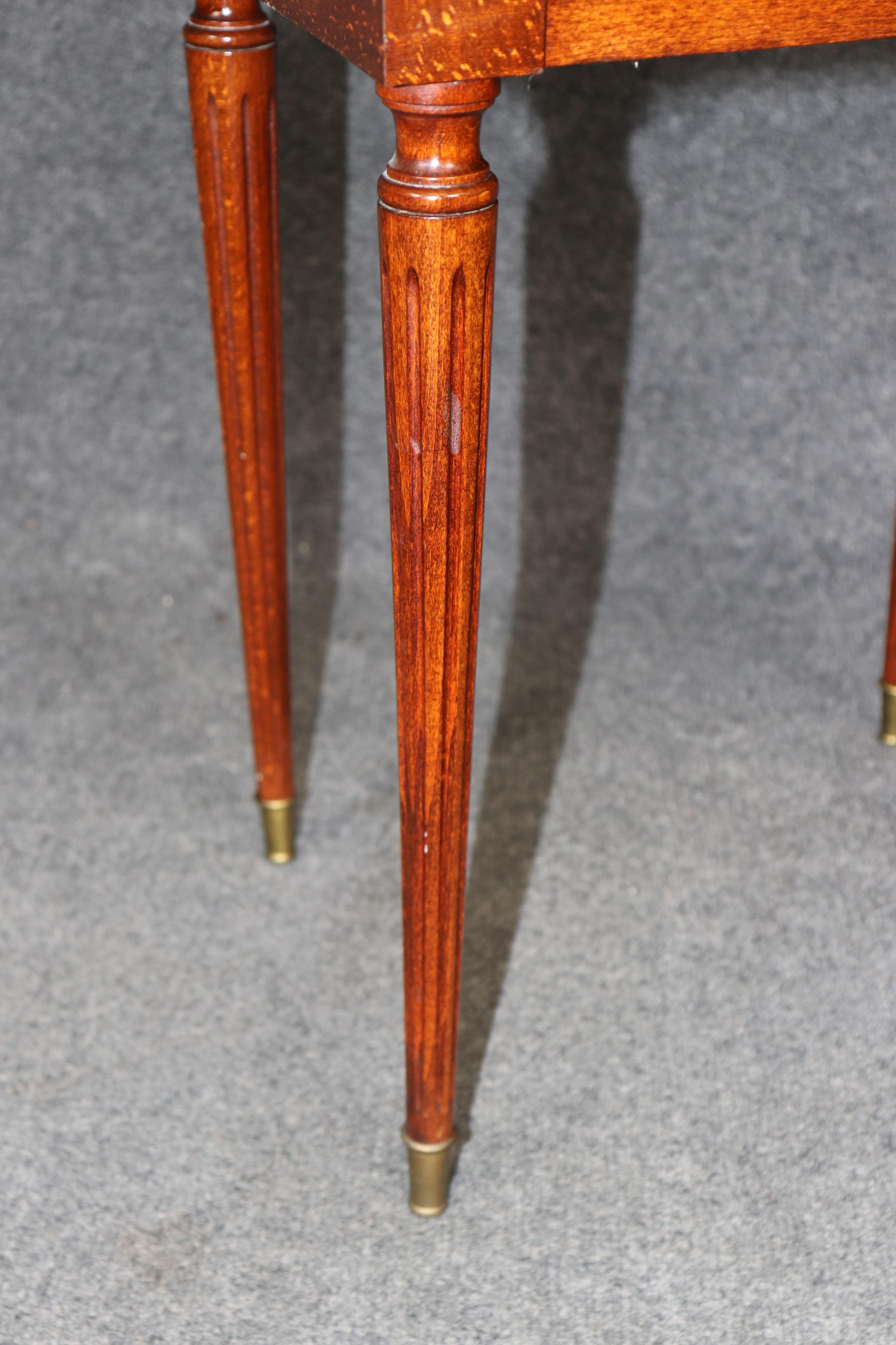Pair French Maison Jansen Style Brass Trimmed Marble Top Louis XVI Nightstands For Sale 6
