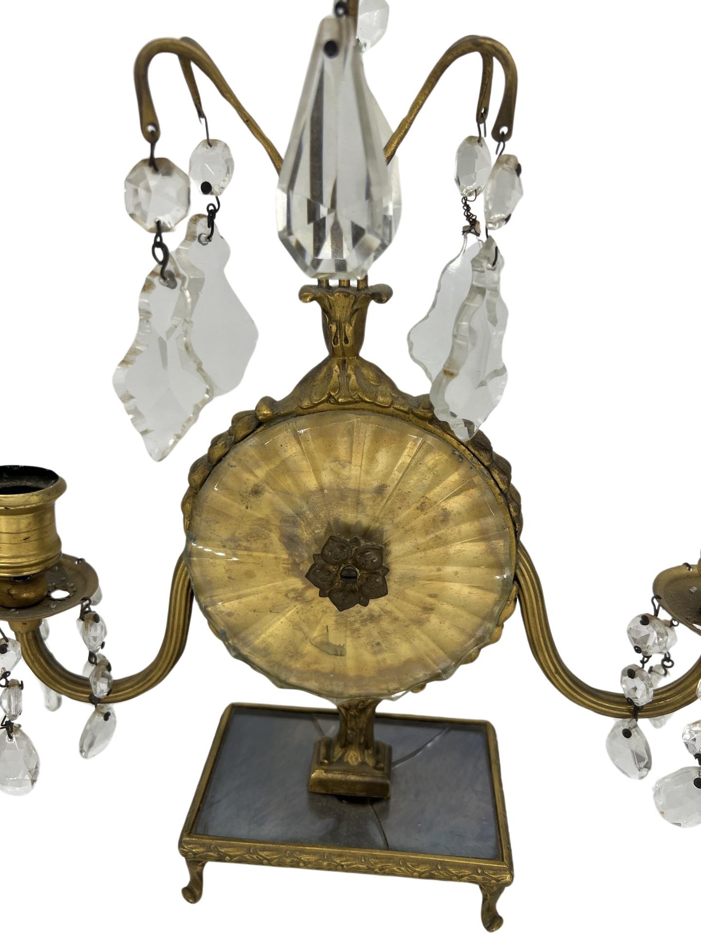 Bronze Pair, French Maison Jansen Style Mirrored and Crystal Girandole Candlesticks For Sale