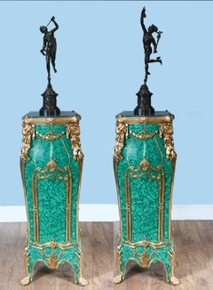 Coppia di piedistalli francesi in malachite Napoleone III Revival A Link