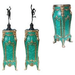 Coppia di piedistalli francesi in malachite Napoleone III Revival A Link