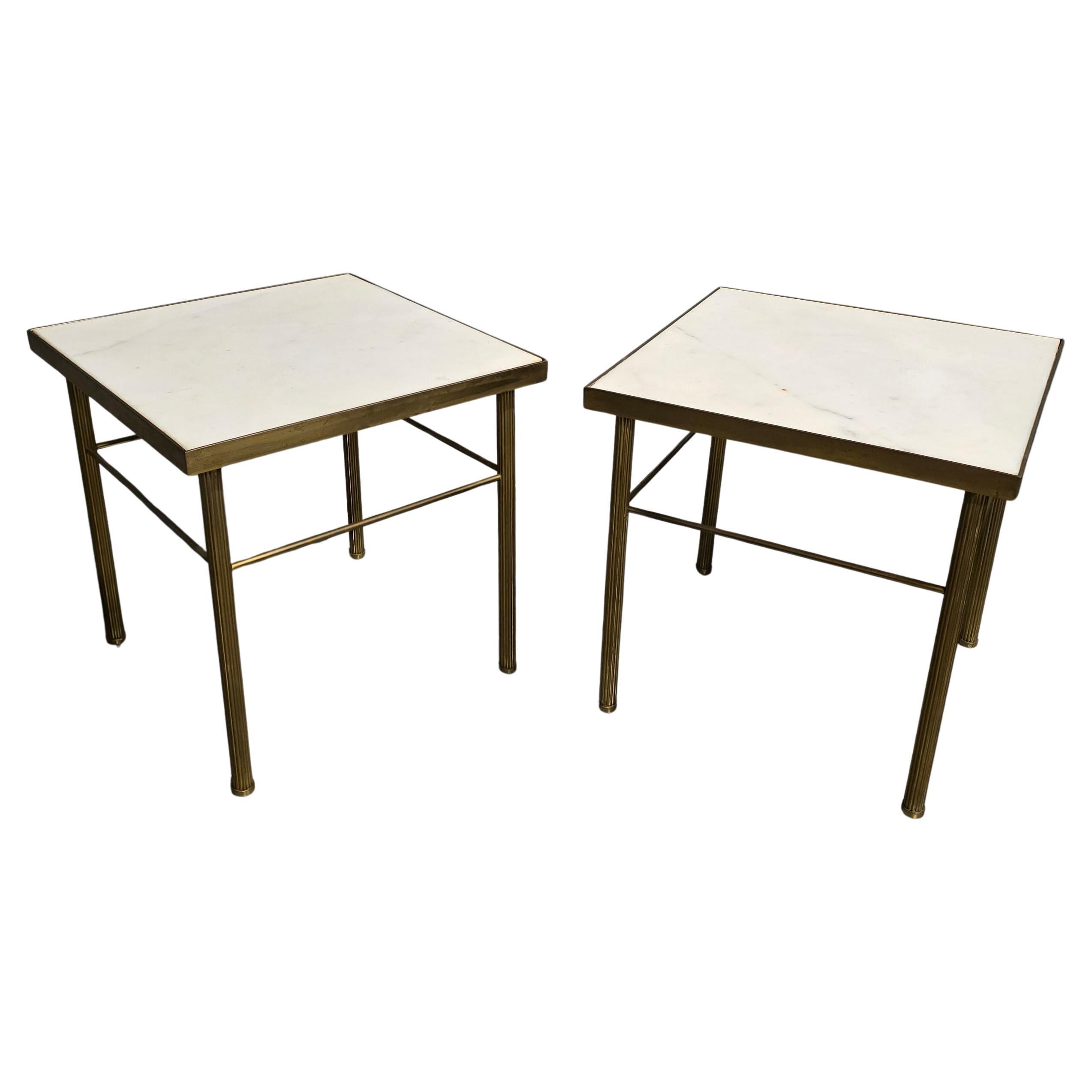Pair French Marble and Brass Lamp Tables For Sale