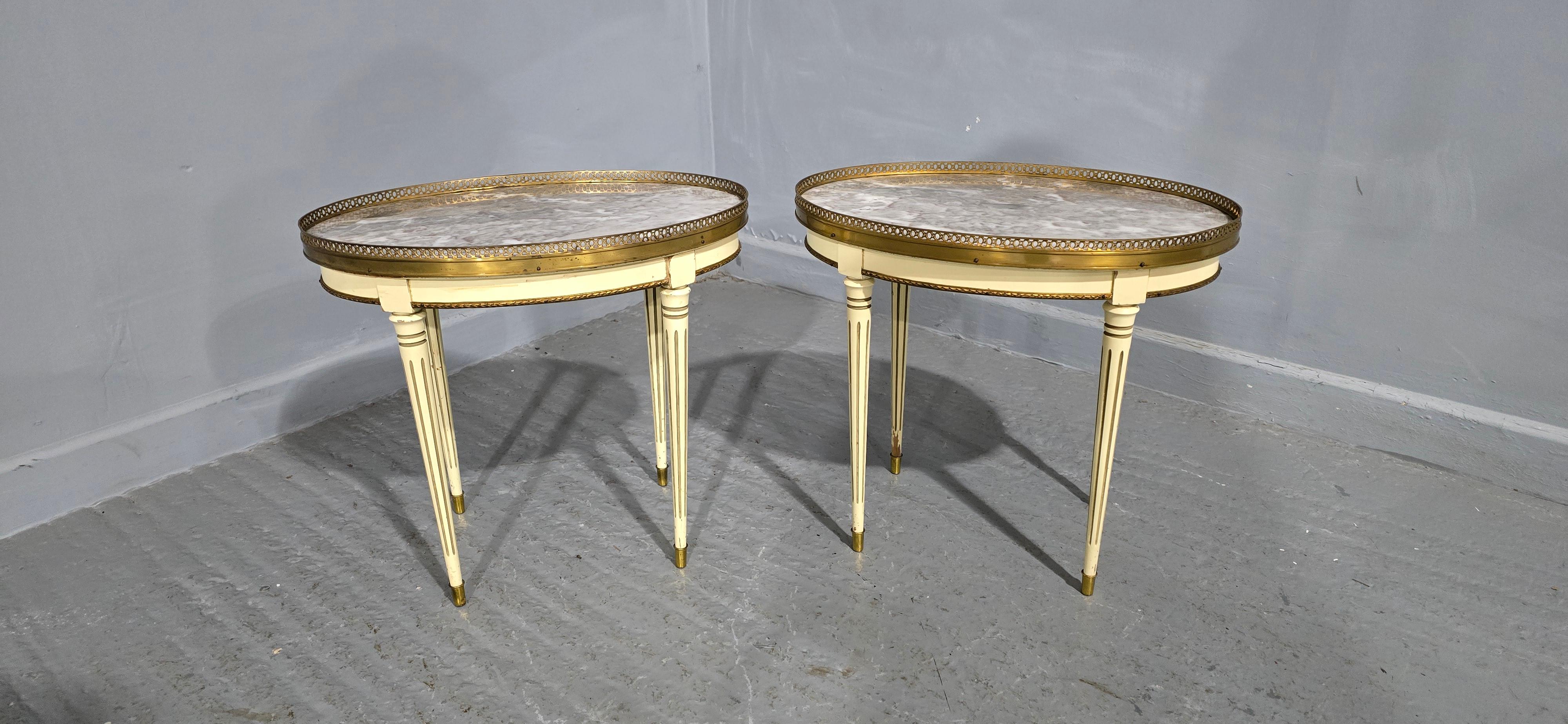 Louis XIV Pair French Marble Side Lamp Tables For Sale