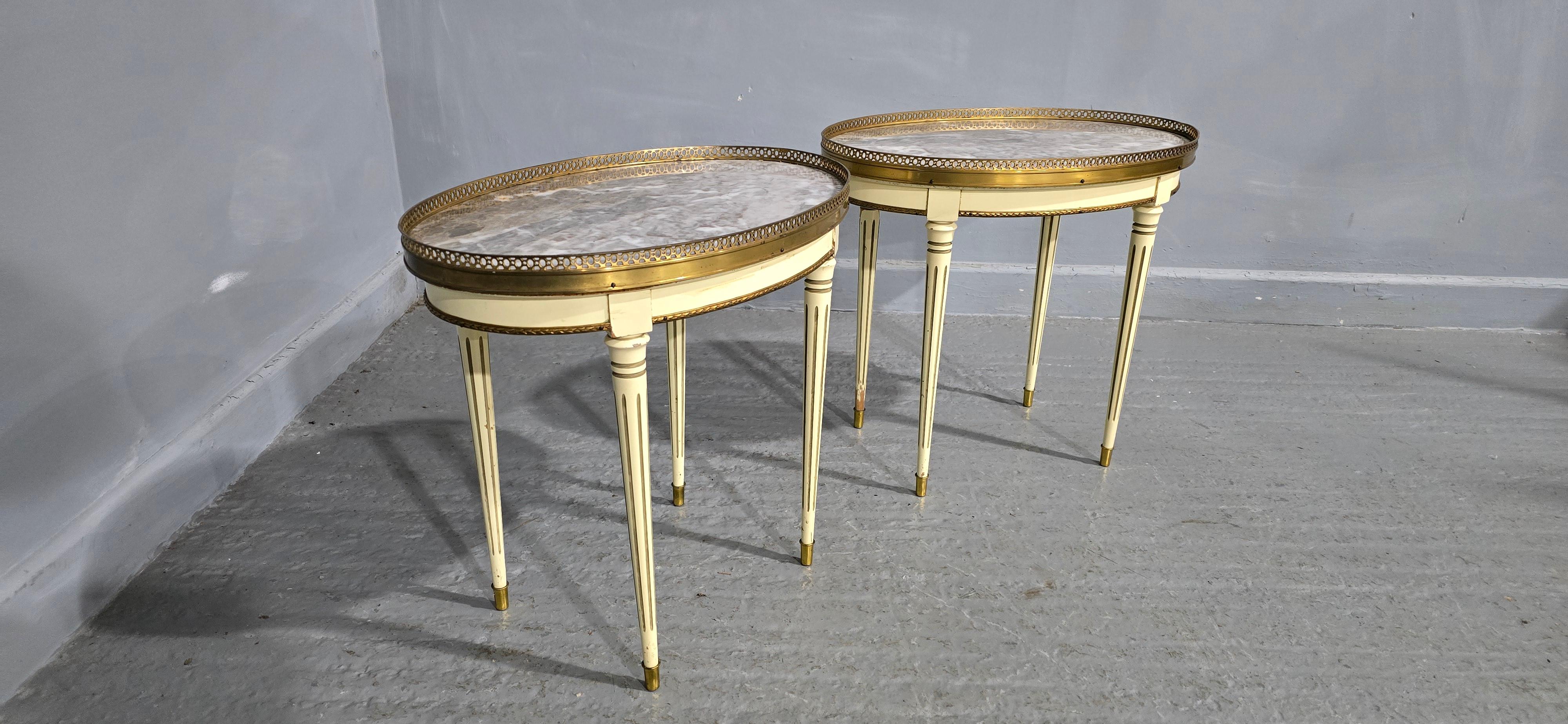 20th Century Pair French Marble Side Lamp Tables For Sale